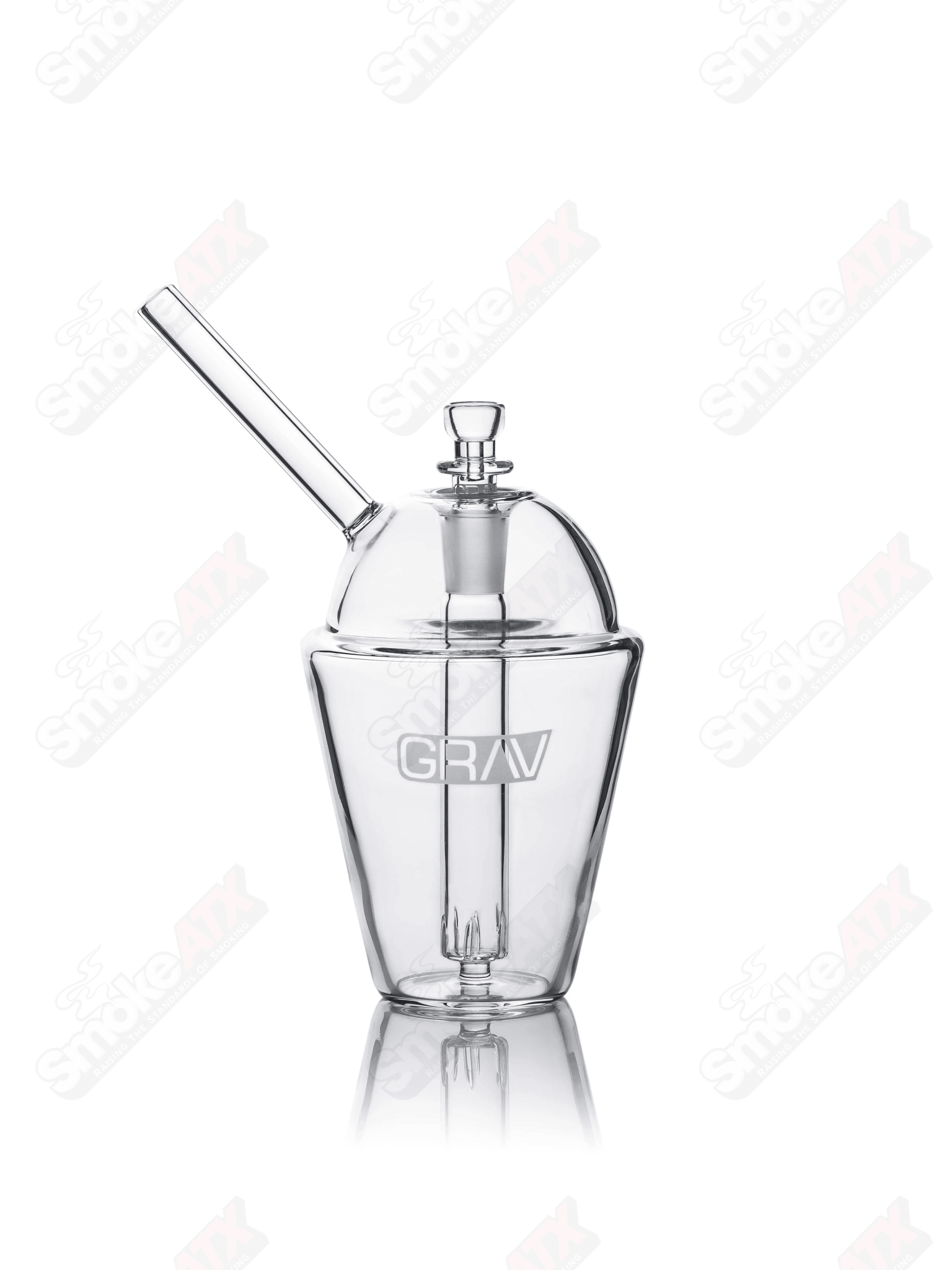 Clear Grav Slush Cup Bubbler glass waterpipe with a transparent design and textured surface for a stylish smoking experience.