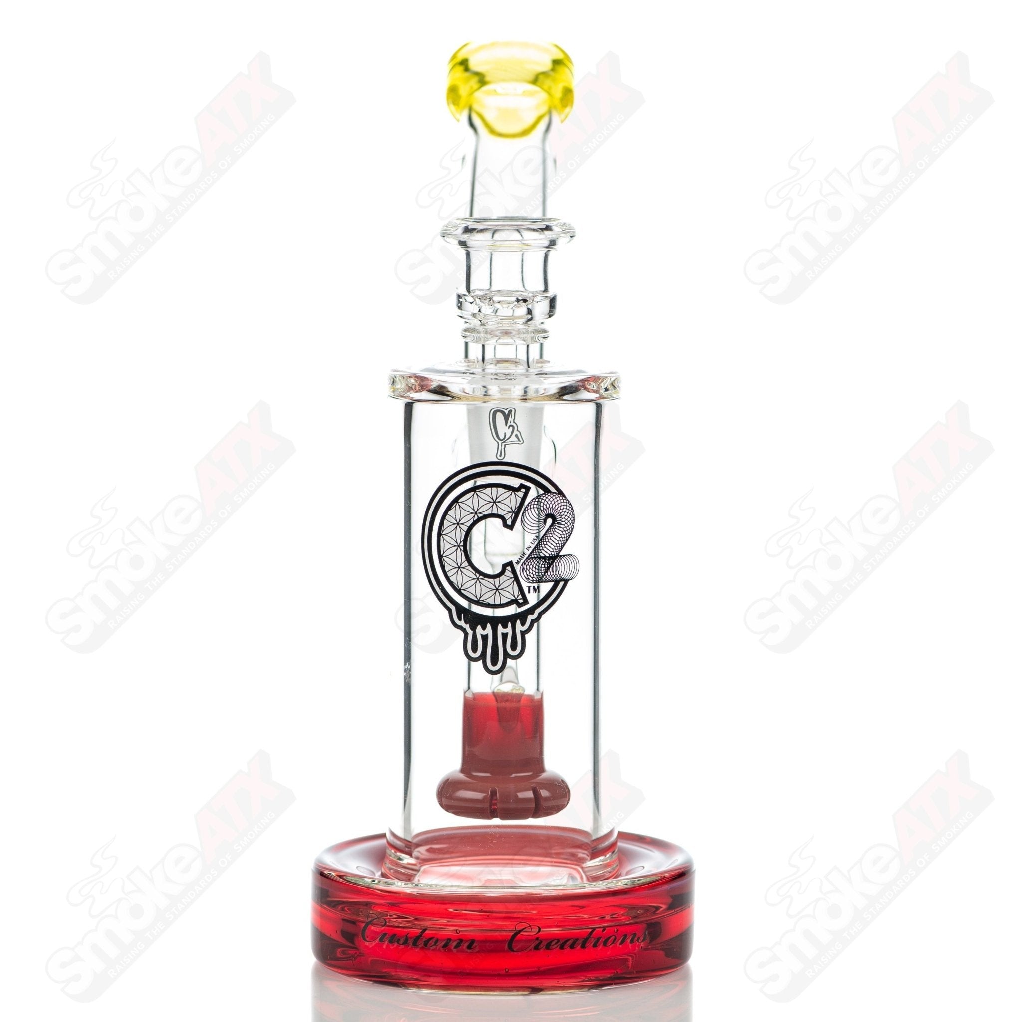 Color 50mm glass showerhead bubbler by C2 Custom Creations, showcasing vibrant colors and detailed glass craftsmanship.