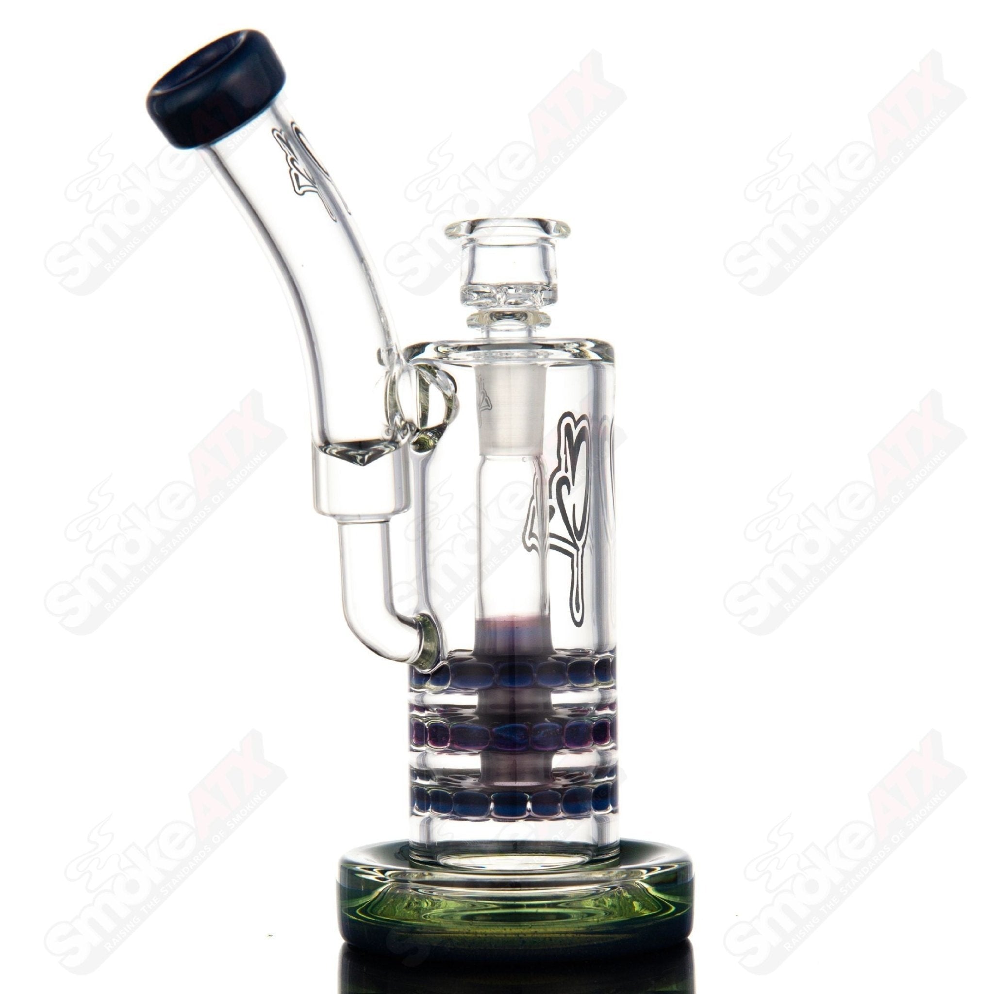 Color 50mm triple ratchet bent neck glass bubbler by C2 Custom Creations with vibrant design and detailed craftsmanship.