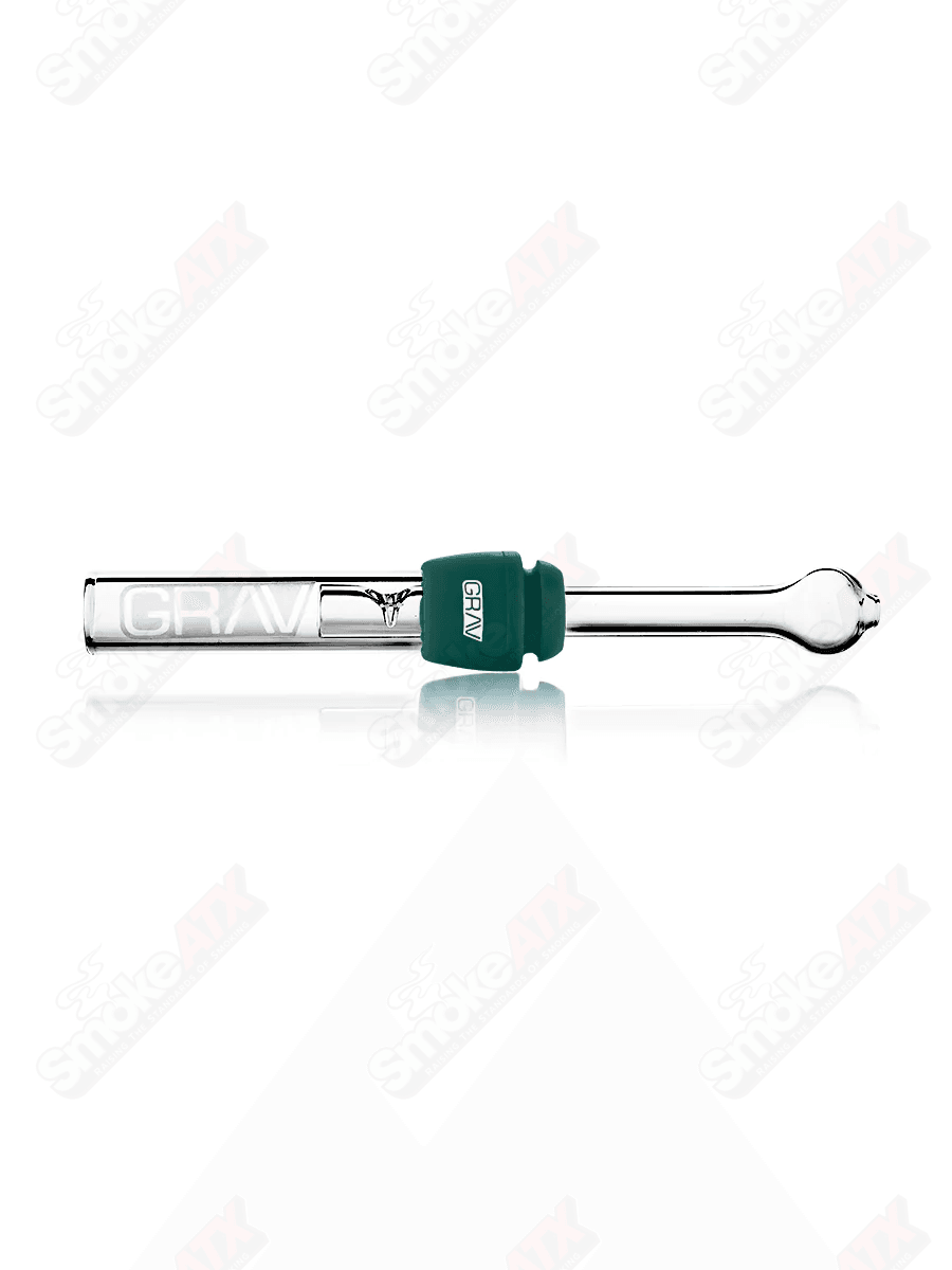 Dark teal glass chillum with blunt design by Grav, featuring a smooth, cylindrical glass construction for easy handling.