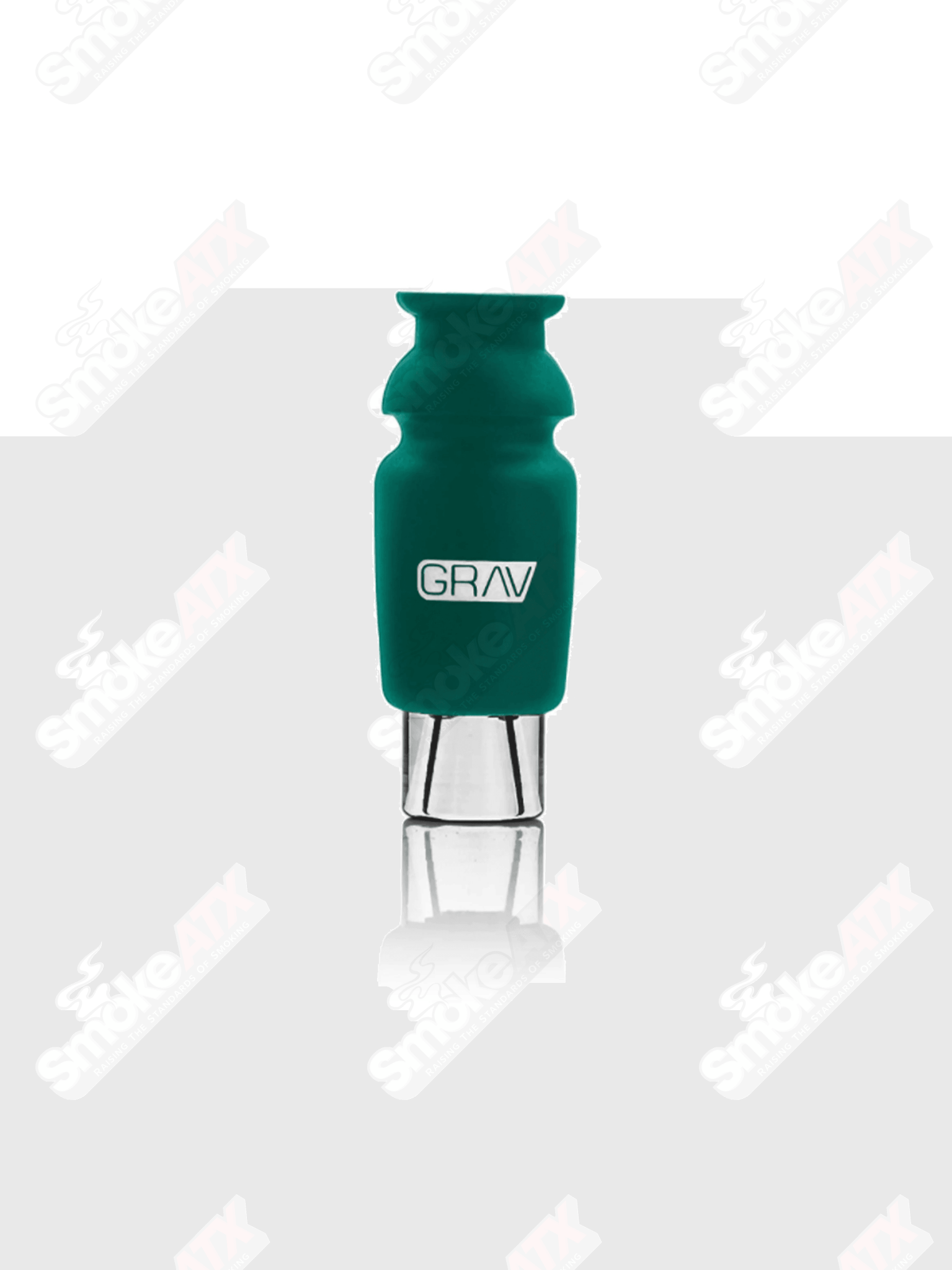 Dark teal silicone-capped glass crutch pipe by Grav, transparent glass with silicone grip and durable design.