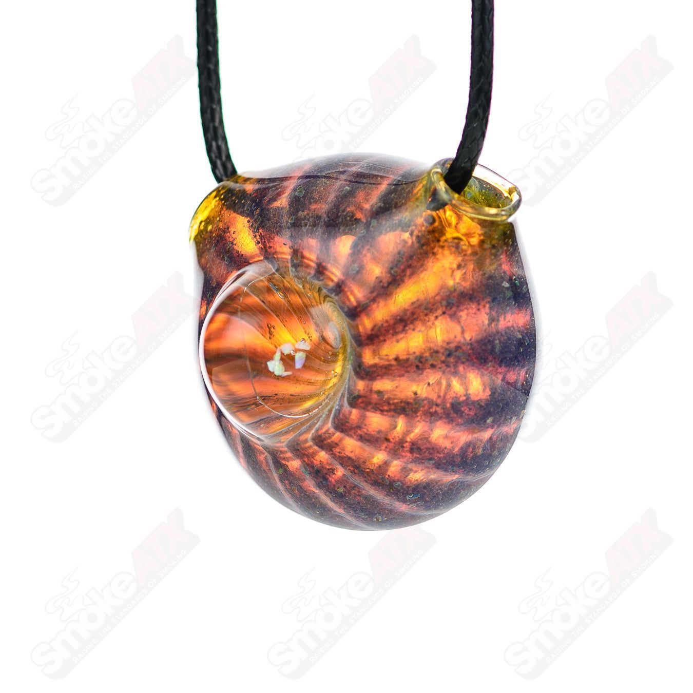 Colorful Dichro Pendant by Merican Made, handcrafted glass jewelry with iridescent finish, showcasing vibrant hues and intricate details.
