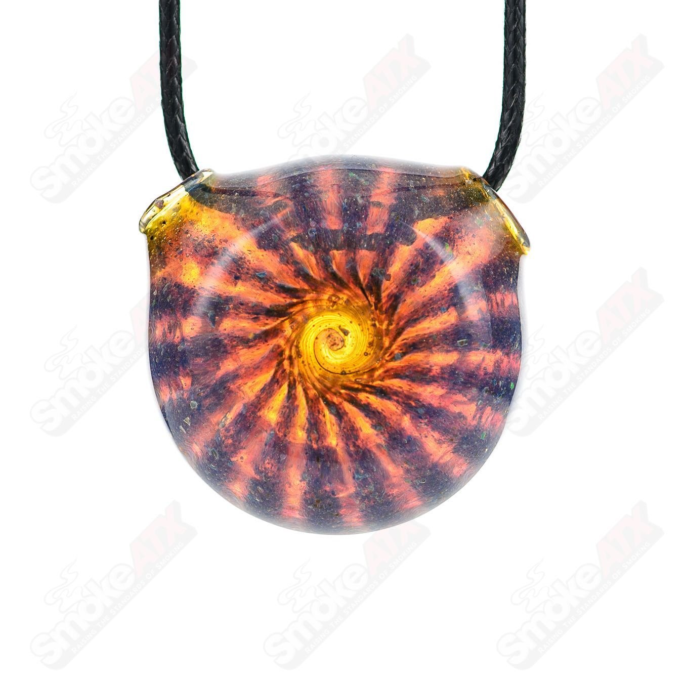 Colorful Dichro Pendant by Merican Made, handcrafted glass jewelry with vibrant iridescent finish, featuring a unique pendant design.