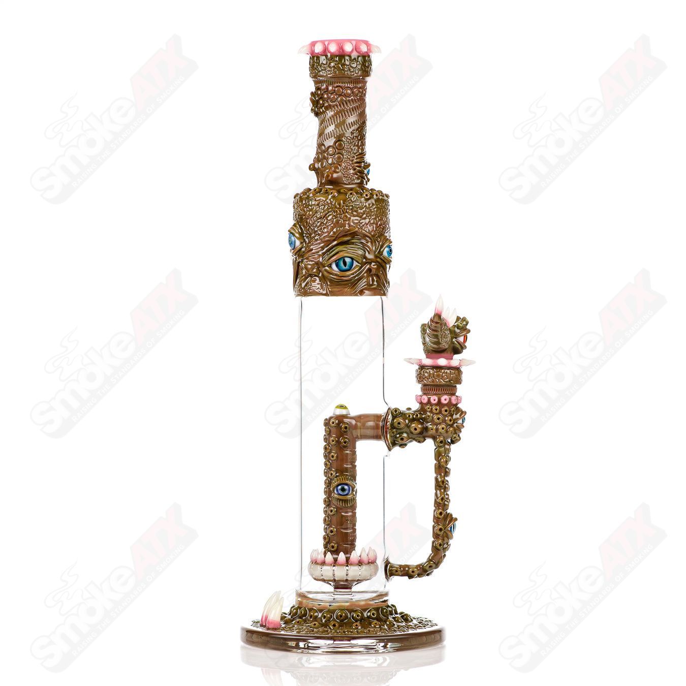 Salt Glass Disc Perc Fully Salted Straight Tube with Slide in Spanish Olive color, featuring a percolator for smooth smoking.