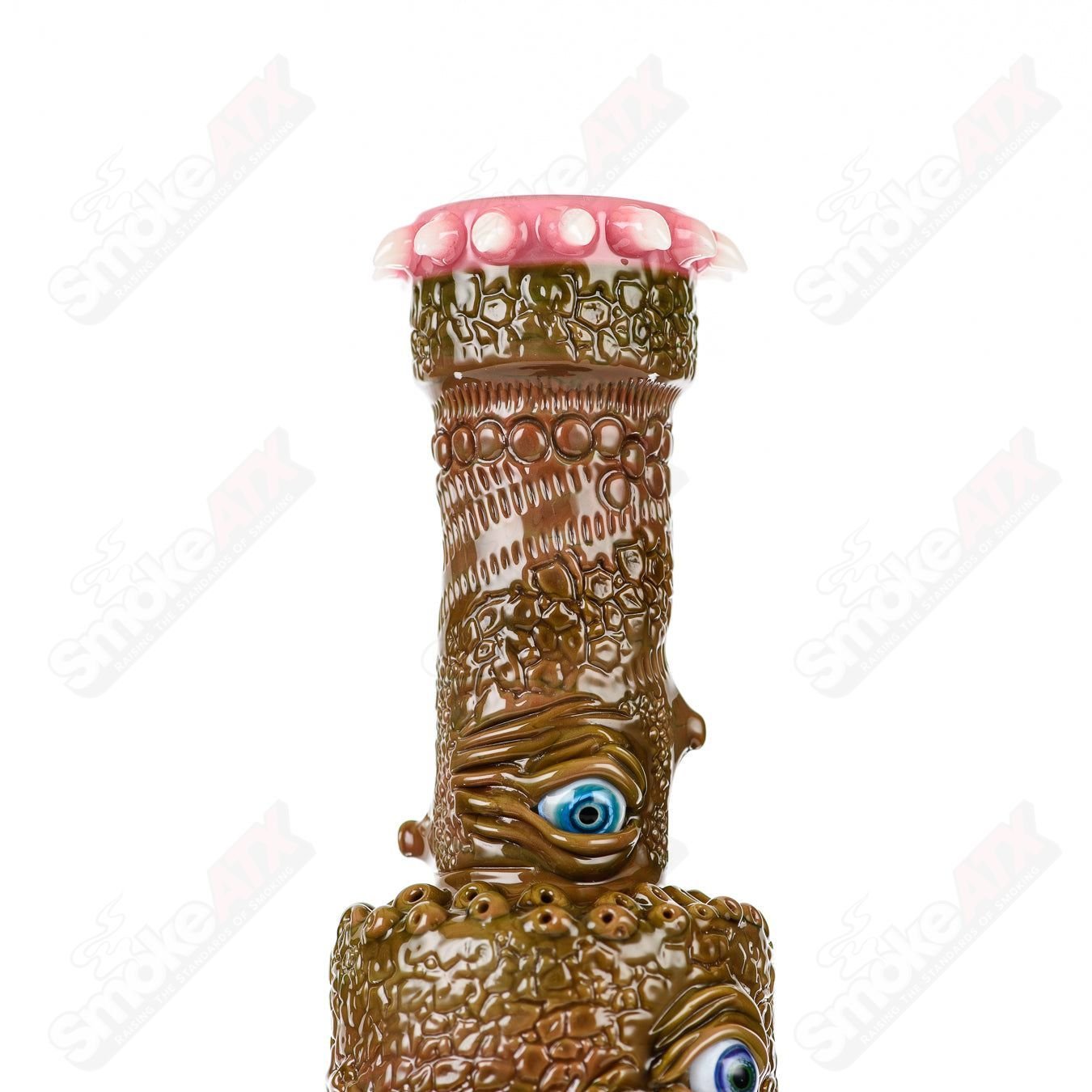 Salt Glass Disc Perc Fully Salted Straight Tube with Slide in Spanish Olive color, designed for smooth smoking experiences.