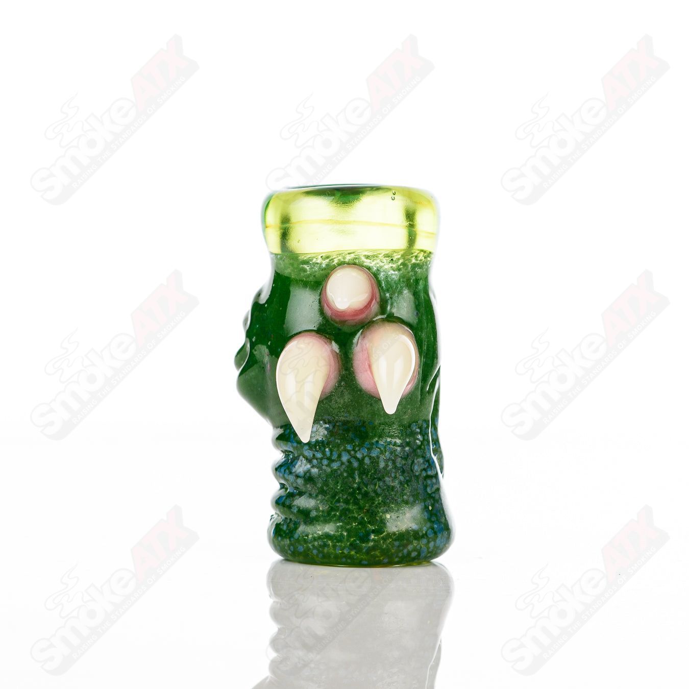 Salt Glass Dome Conversion ISO Jar for Slime and Experimental Green Sunset Slime, Heady Glass cup with vibrant green and sunset colors.