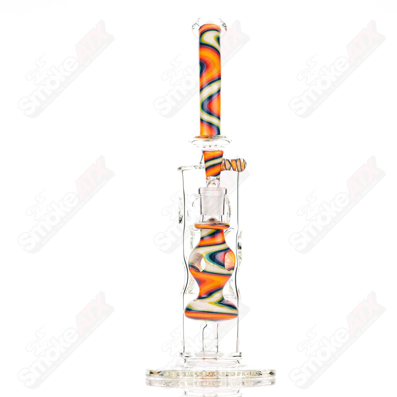 Glass donut ball rig by Texas Hot Glass, THG bubble diffuser with clear glass and intricate donut-shaped design.