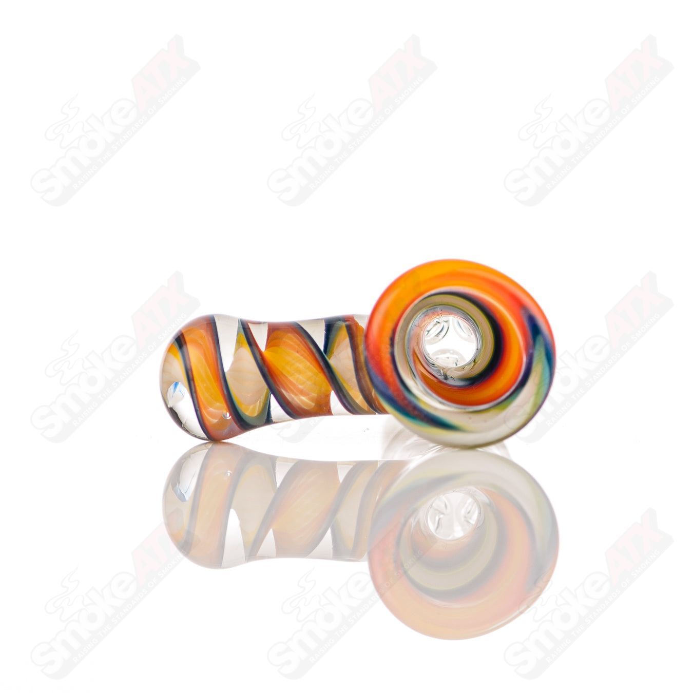 Glass Donut Ball Bubbler rig by Texas Hot Glass featuring a clear glass design with a donut-shaped top.