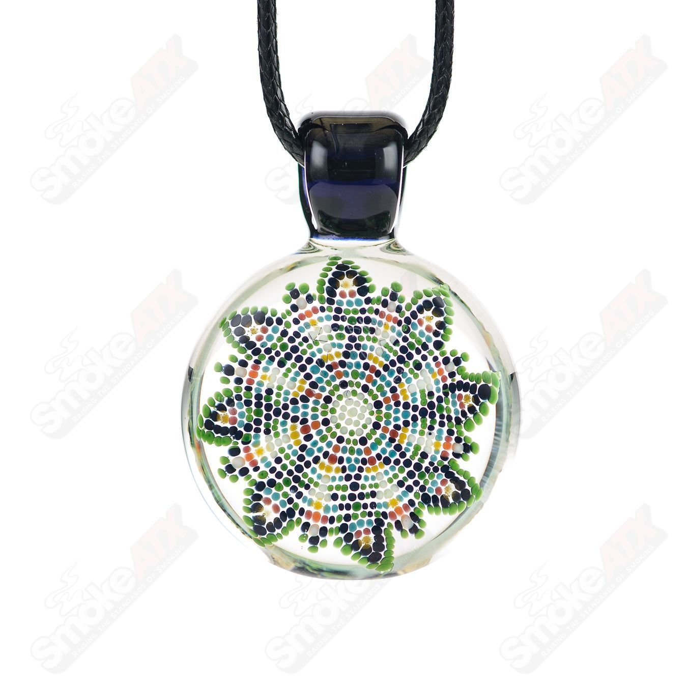 Glass Dotwork Pendant by Robin Moore featuring intricate dot pattern, suspended from a sleek chain.