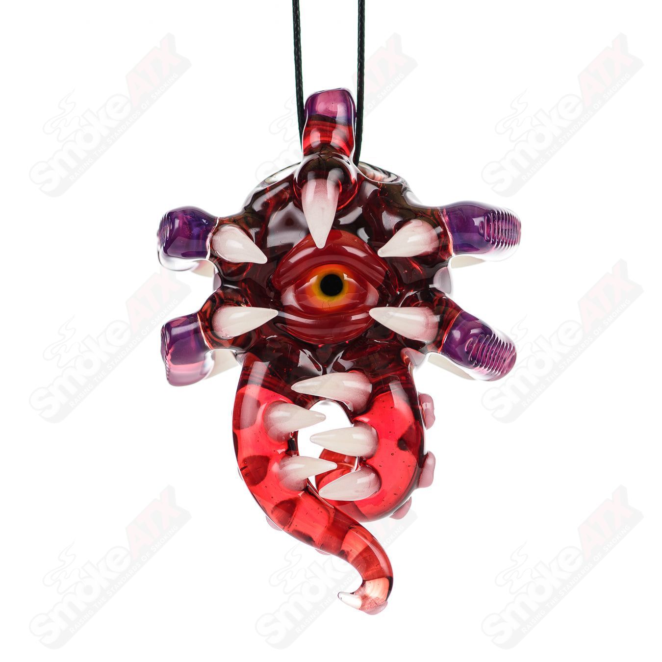 Double-sided Yoshi Prep, Royal Jelly, Pomegranate pendant by Salt Glass, featuring intricate glass art on both sides.