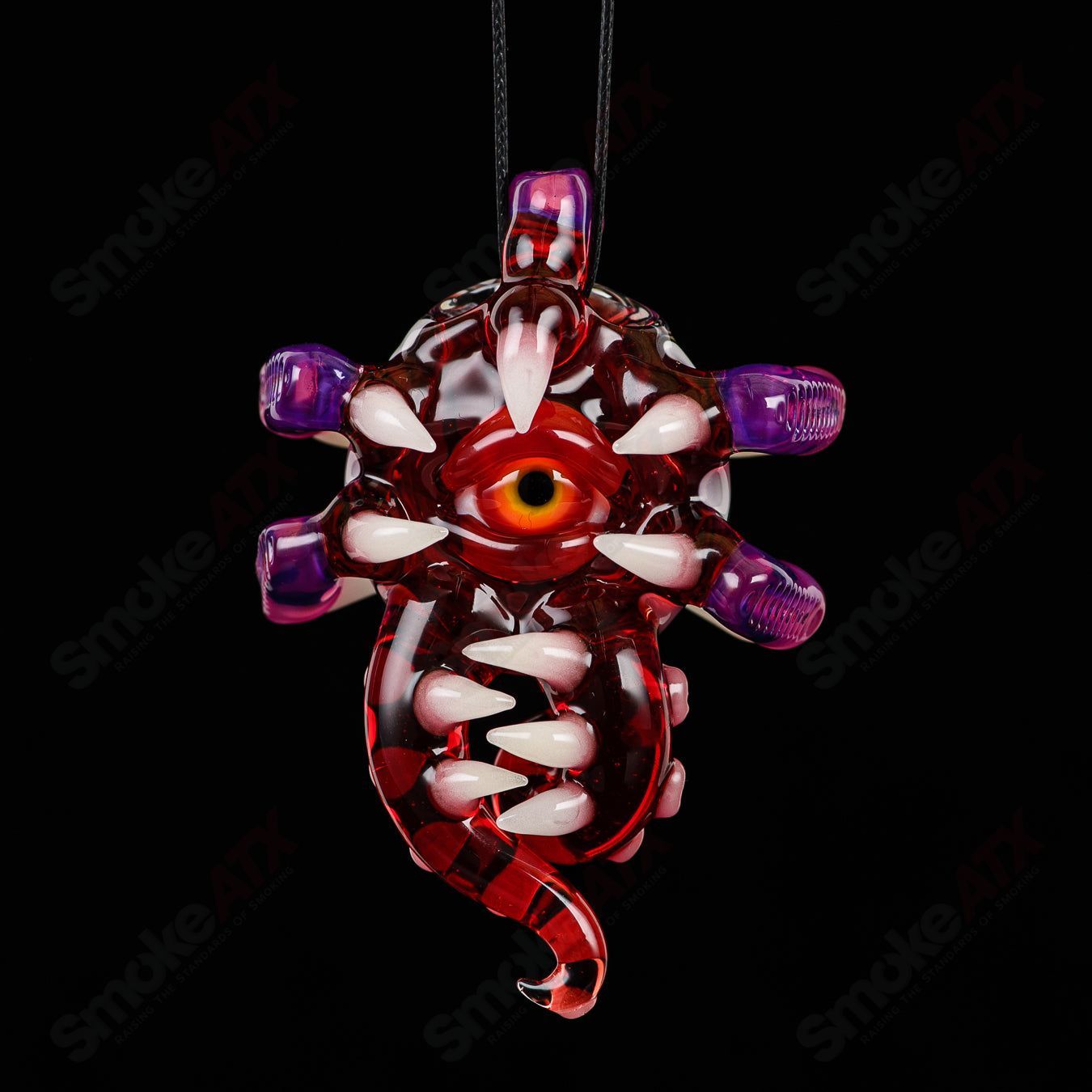 Double-sided Yoshi Prep, Royal Jelly, Pomegranate pendant by Salt Glass, featuring intricate glass artistry on both sides.