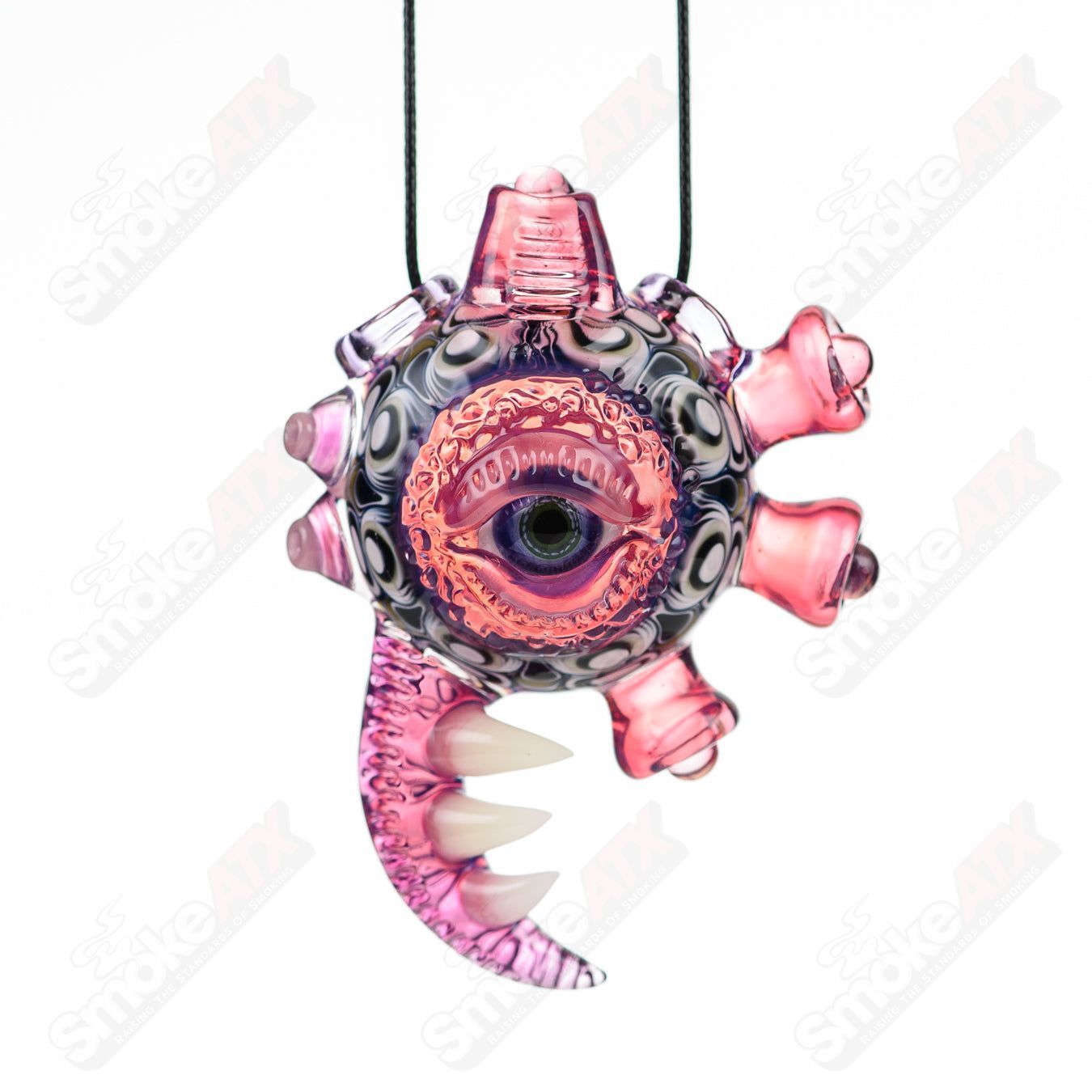 Double-sided Yoshi Prep and Royal Jelly Telemagenta pendant by Salt Glass, handcrafted heady glass jewelry featuring vibrant colors.