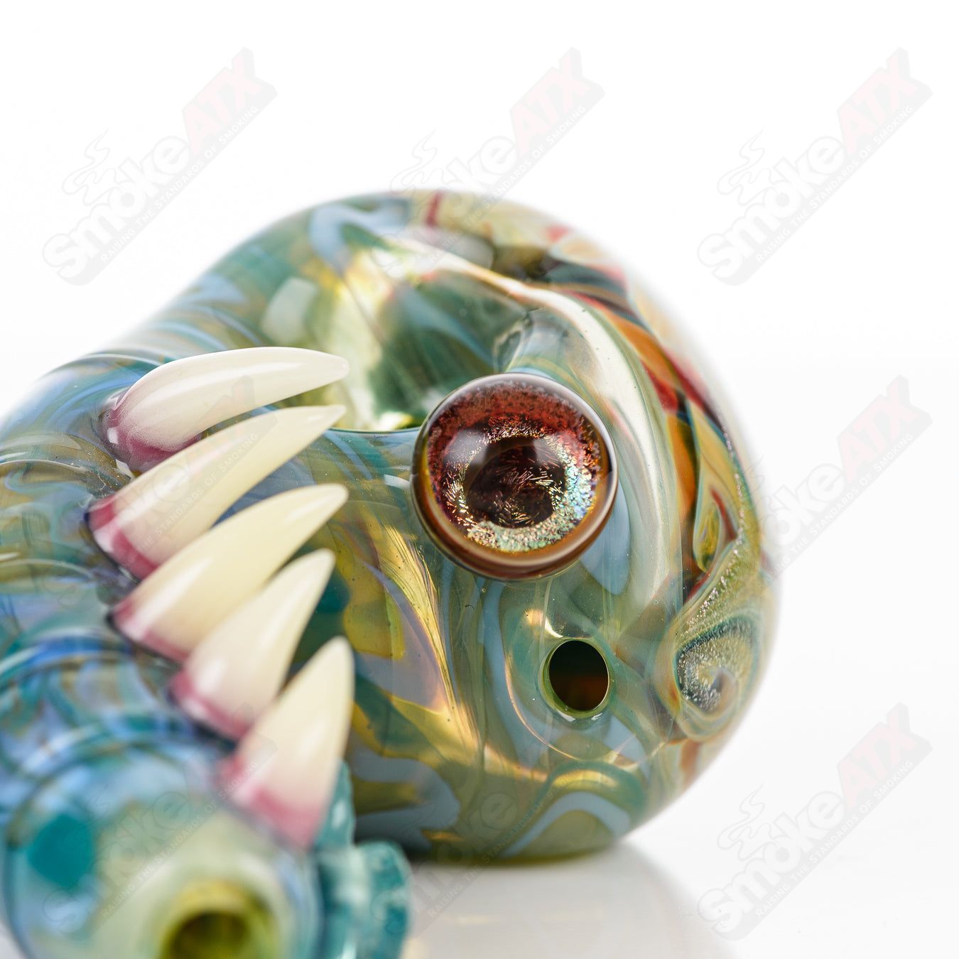 Galactic Glass dry pipe with dichroic swirl marble design, handmade heady glass hand pipe by Salt Glass.