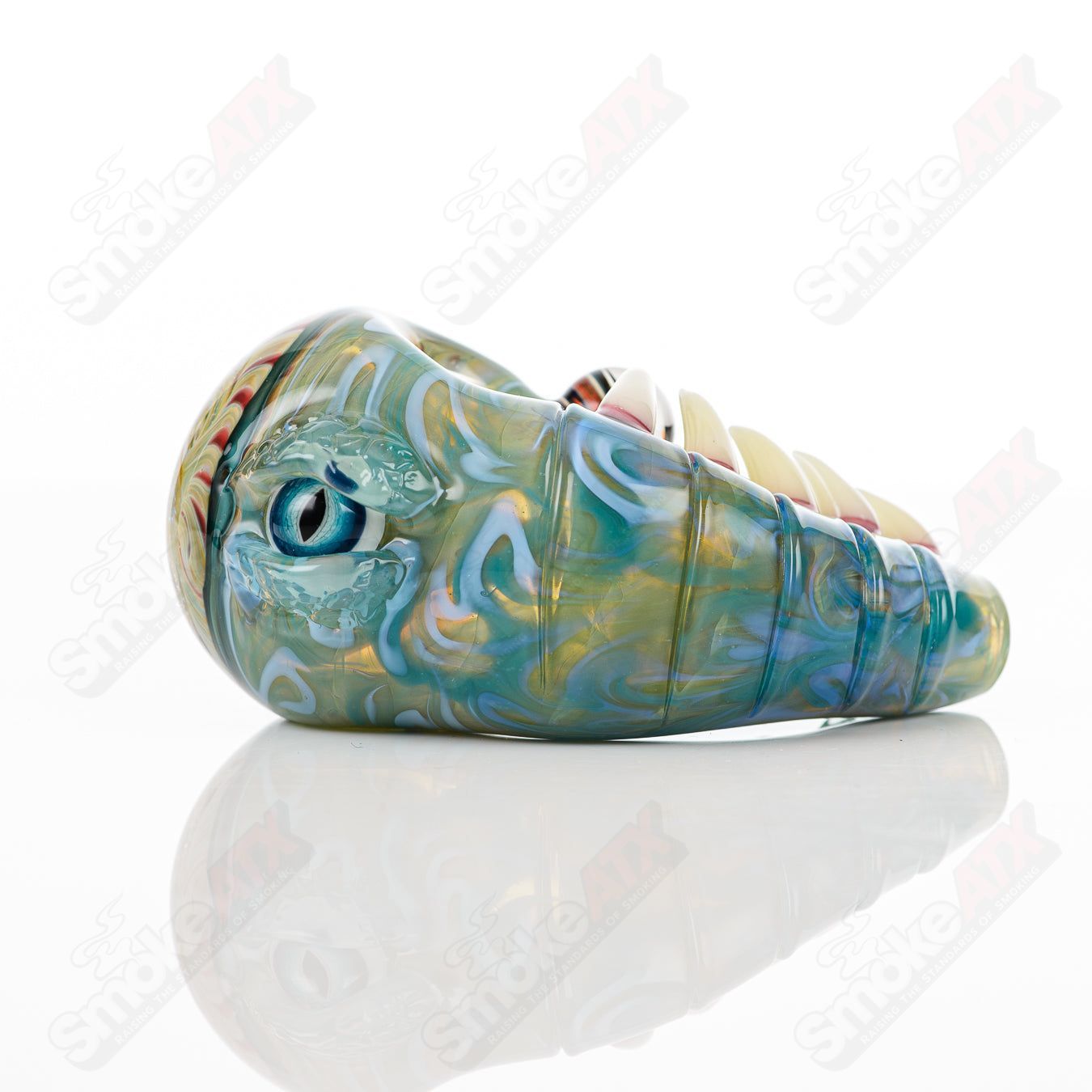 Salt Glass dry pipe with dichroic swirl marble design, featuring colorful galactic glass accents, hand pipe for smoking.