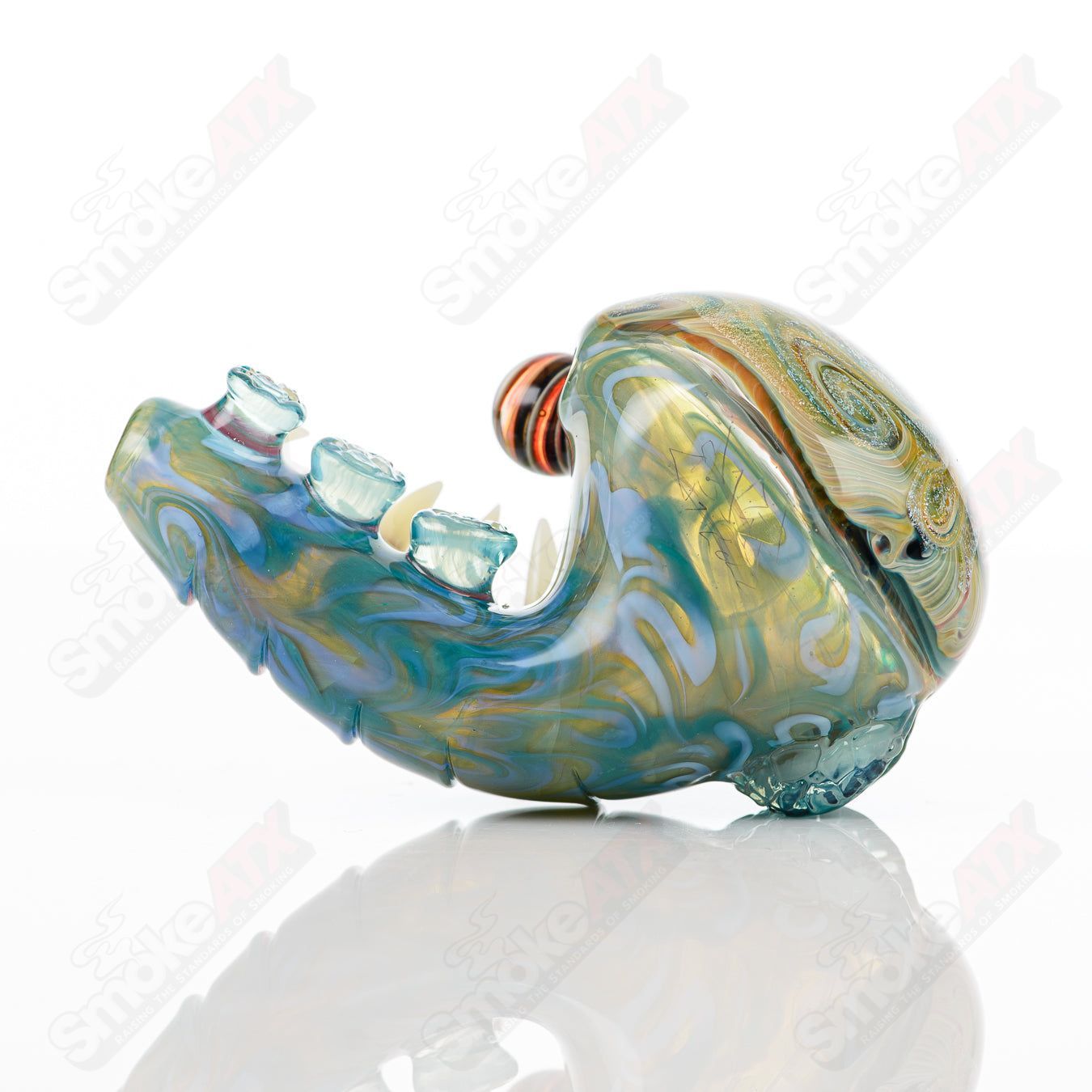 Galactic Glass dry pipe with dichroic swirl marble design, crafted by Salt Glass, featuring vibrant colors and intricate patterns.