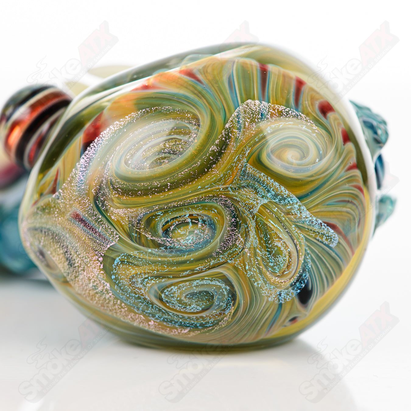 Galactic Glass dry pipe with dichroic swirl marble design, handcrafted by Salt Glass, featuring vibrant, colorful heady glass art.