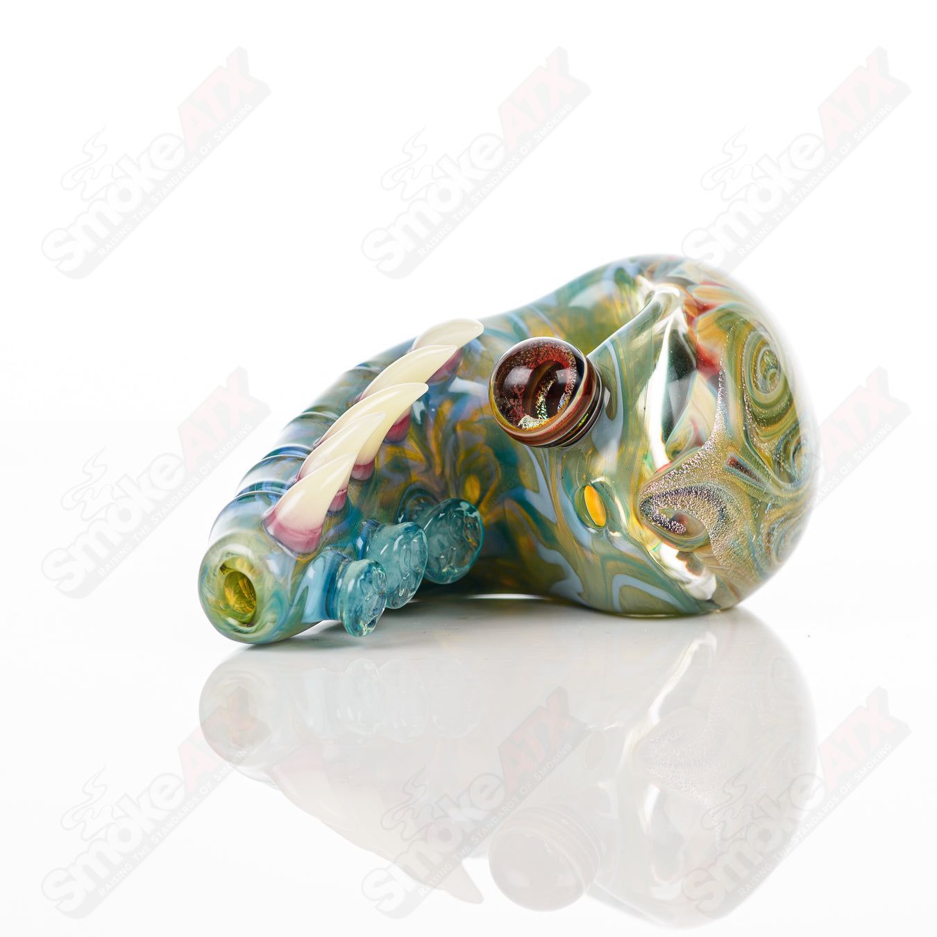 Galactic Glass dry pipe with dichroic swirl marble design, handcrafted by Salt Glass, for smooth smoking experience.