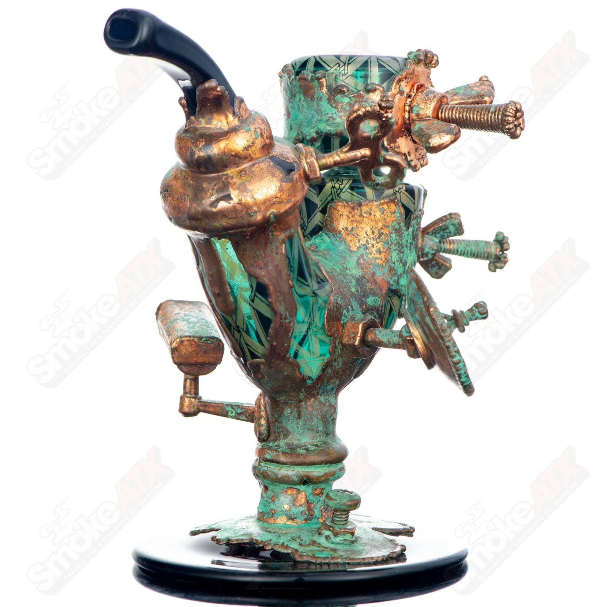Errlock Sherlock rig by JMass, Snic Barnes, and Kinda Glass, a colorful heady concentrate rig with intricate glasswork.