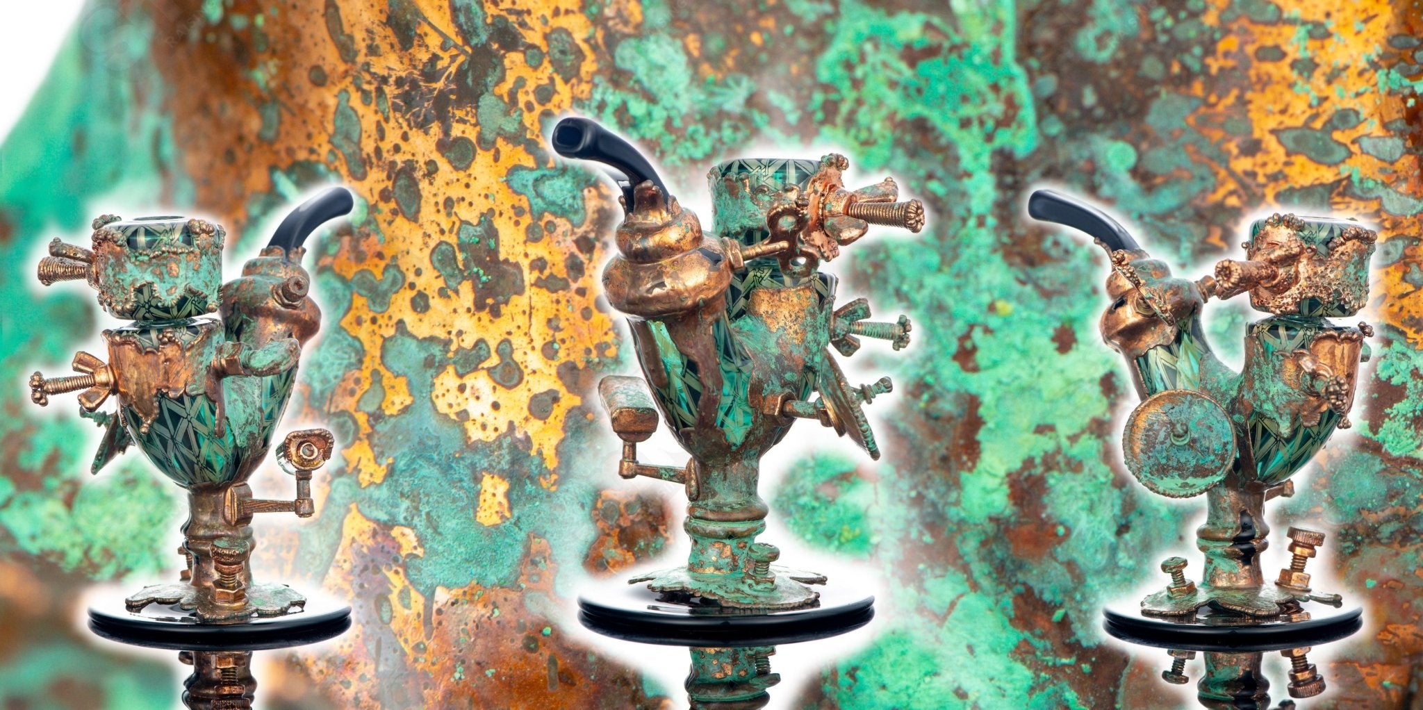 Errlock Sherlock Rig by JMass, Snic Barnes, Kinda Glass, a colorful heady glass concentrate rig with intricate design details.
