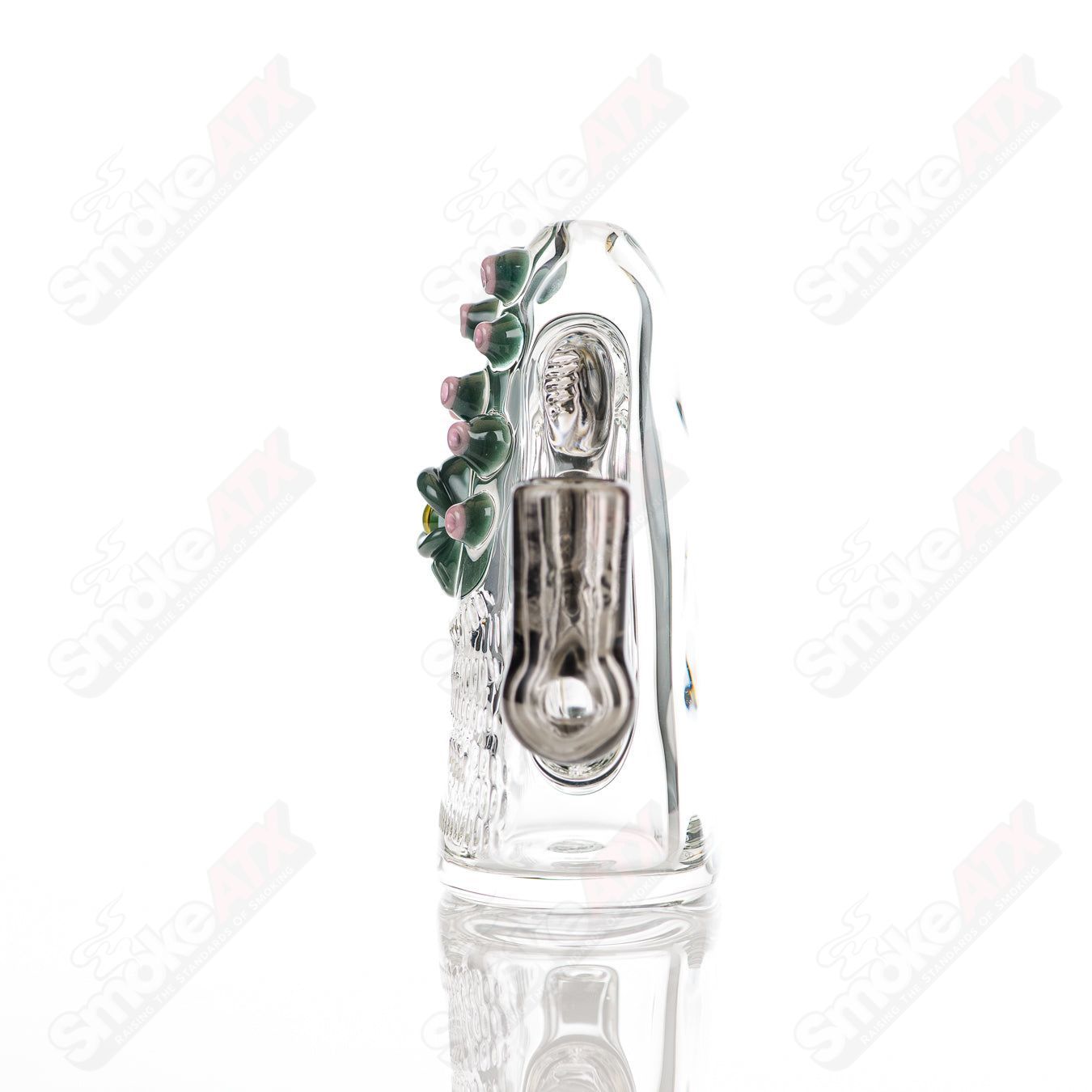 Salt Glass Eyepod #113 Heady Glass concentrate rig in Neutronium and Gunmount Black with intricate glasswork.