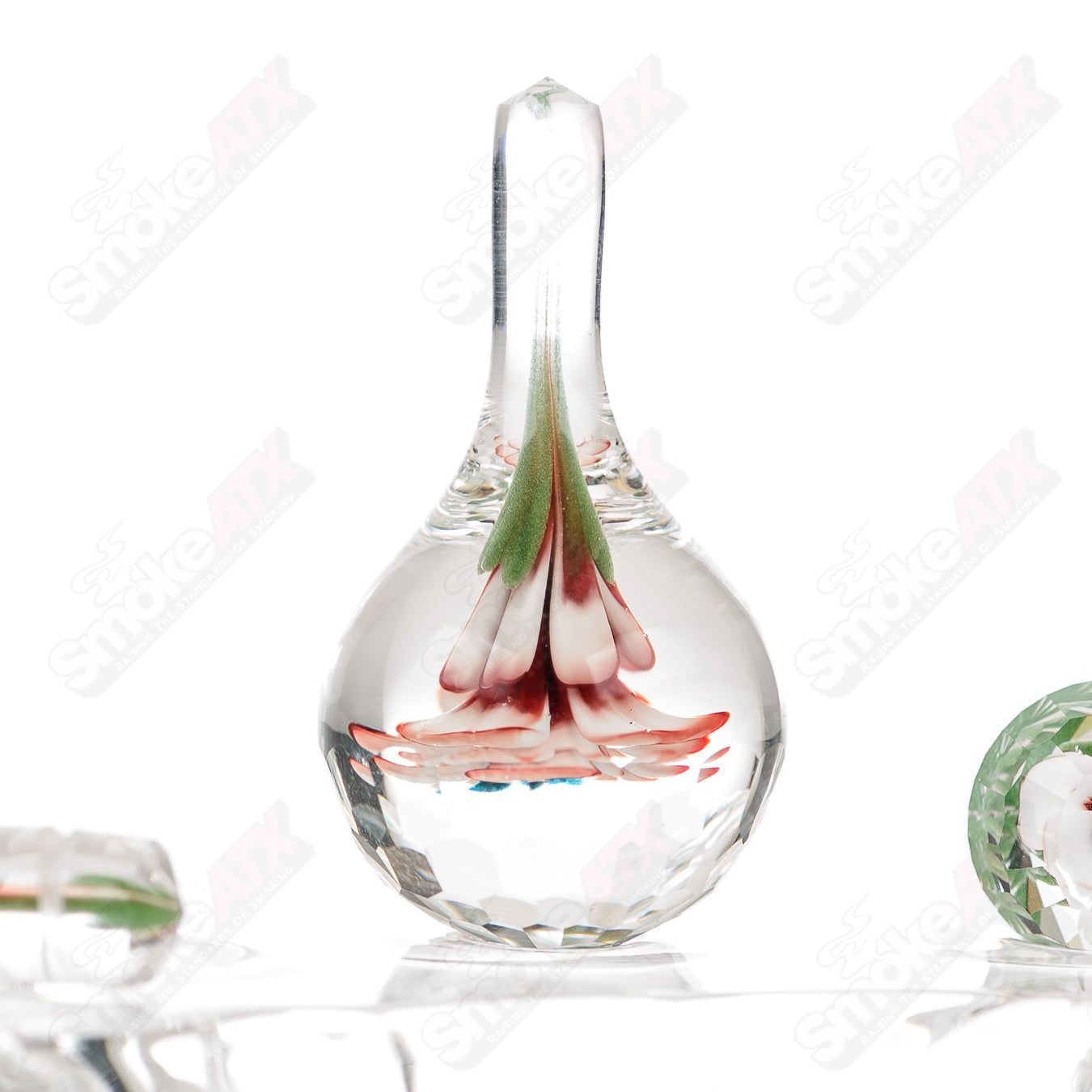 Faceted Flower Implosion Slurper Set by Indo & Fatal Facets, heady glass art with intricate faceted flower design and slurper tools.