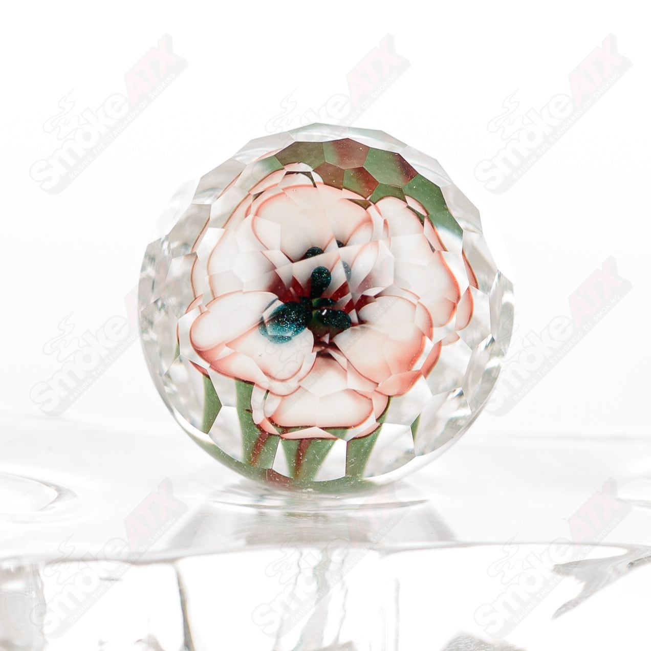 Faceted Flower Implosion Slurper Set by Indo & Fatal Facets, colorful heady glass smoking accessories with intricate designs.