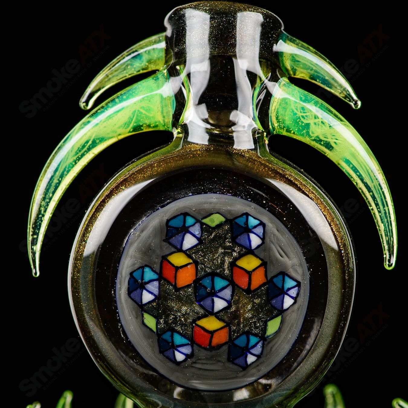 Fillacello DiscRig by Freeek Glass, a heady glass concentrate rig in Slyme color with intricate disc design.