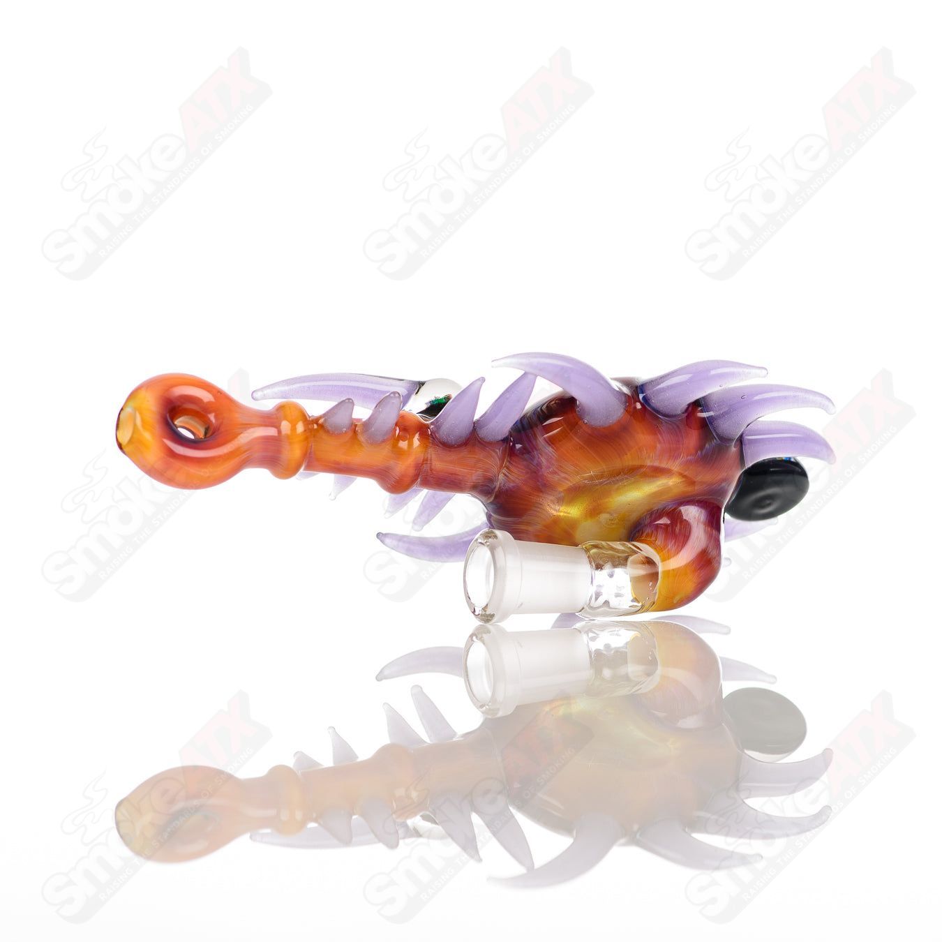 Freeek Glass Fillacello Horn Pendant Rig with Seredipity design and opal accents, a unique heady glass concentrate rig.