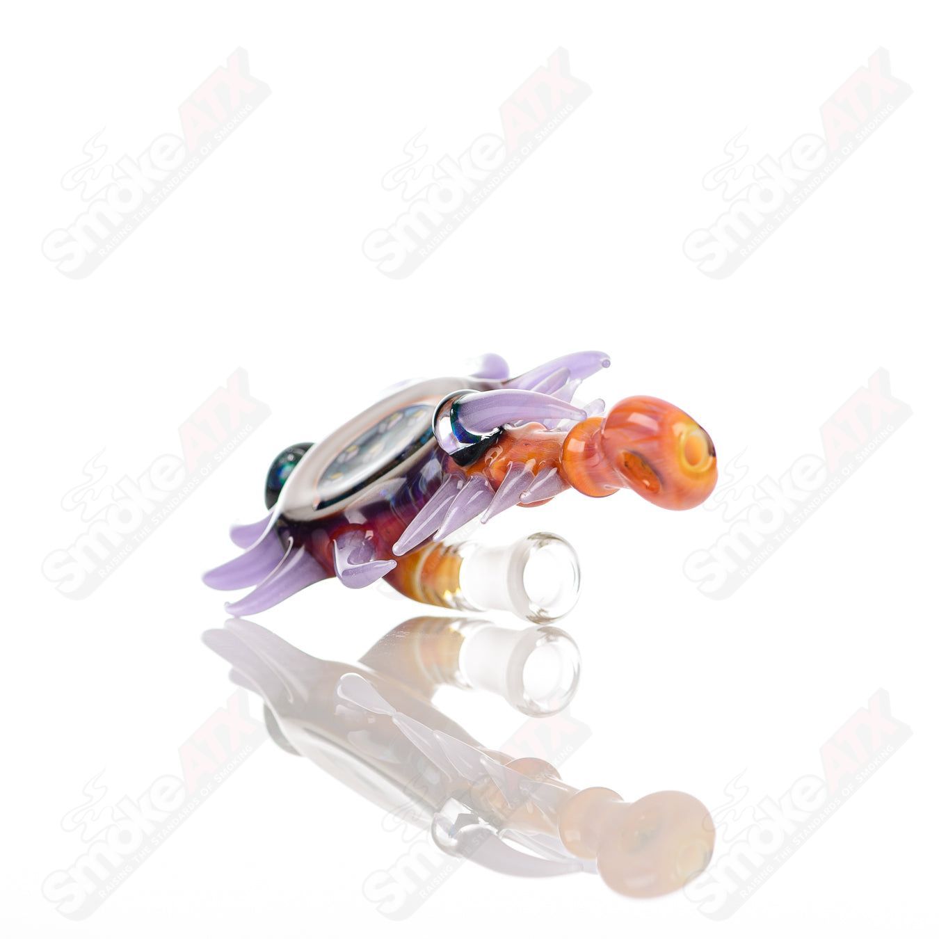 Fillacello Horn Pendant Rig by Freeek Glass, Seredipity design with opal accents, heady glass concentrate rig with intricate details.