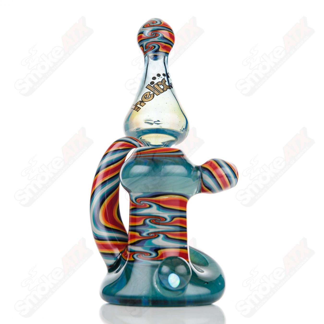 American Helix Fire & Ice Custom Worked Solo Signature Series glass dry pipe with box fan design, featuring intricate fire and ice pattern.
