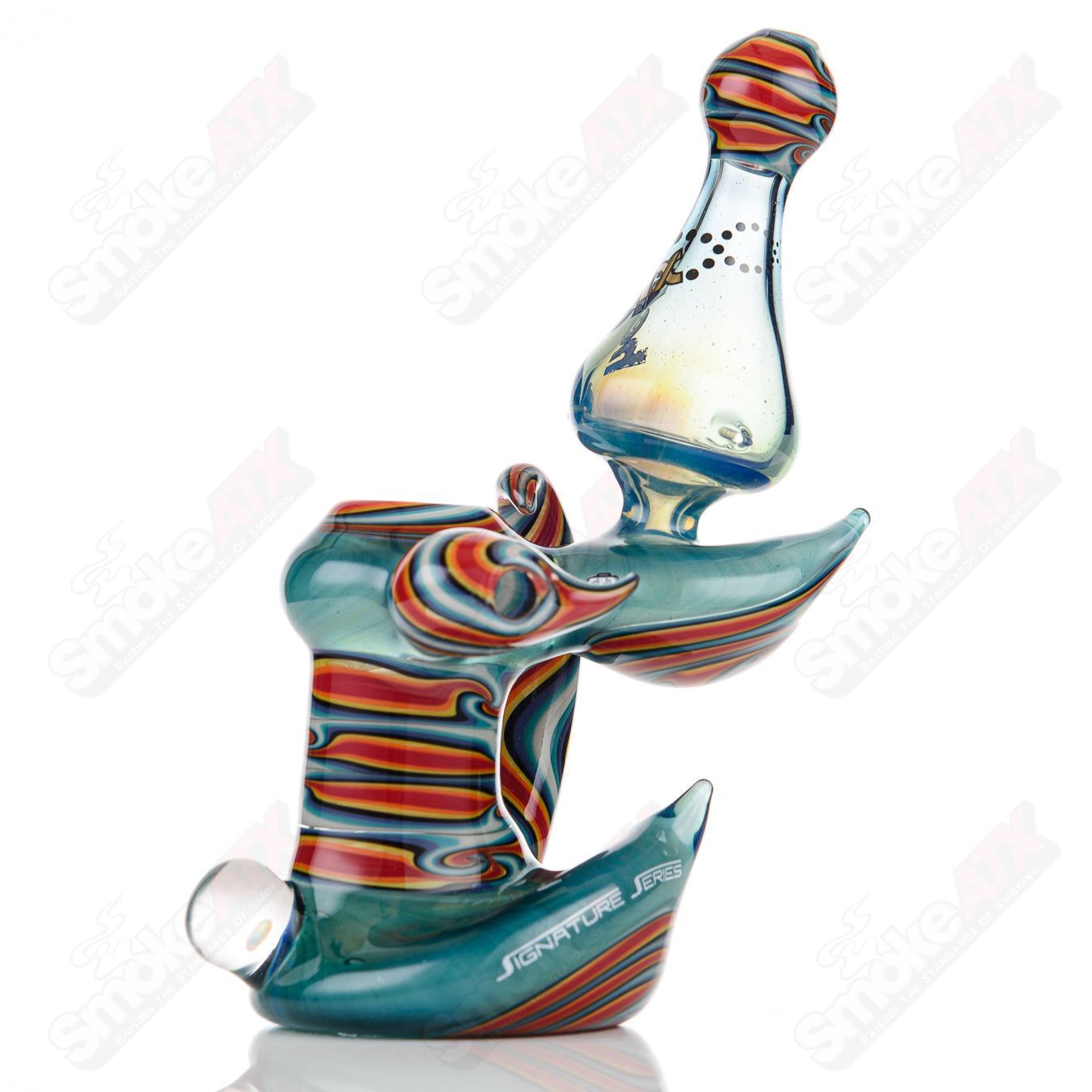 American Helix Fire & Ice Custom Worked Solo Signature Series glass dry pipe with box fan helix design, hand-blown and detailed craftsmanship.