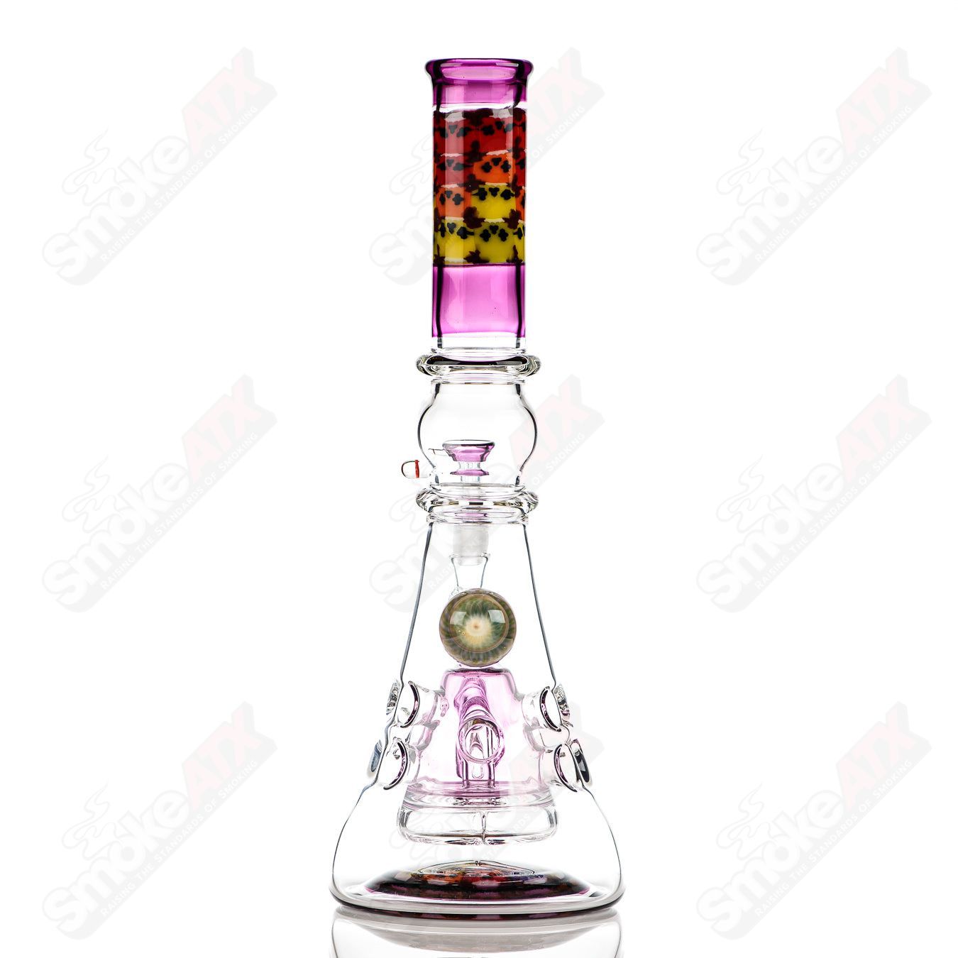 Full-size gold amethyst Fab Tube Crunklestein x Terroir heady glass beaker with gold accents and amethyst details.