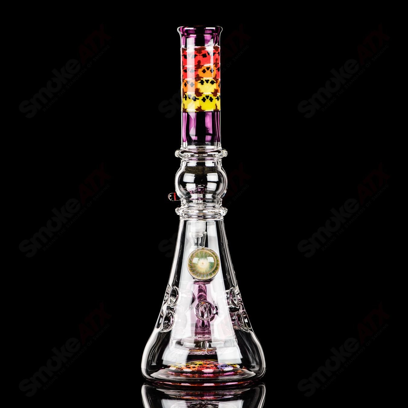 Full-size gold amethyst Fab Tube Crunklestein x Terroir heady glass beaker with gold accents and purple amethyst details.
