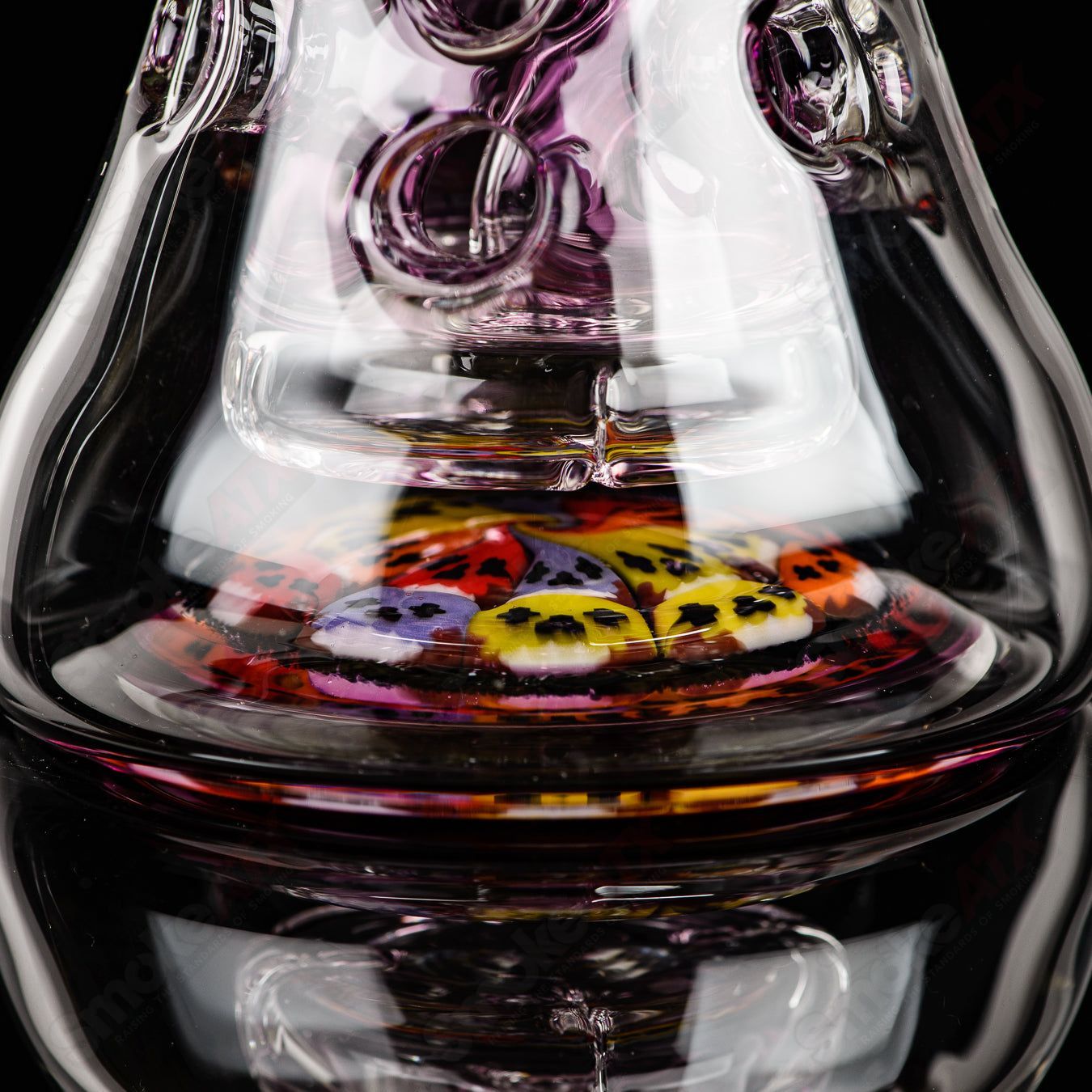 Full-size gold amethyst Crunklestein Fab Tube beaker by Terroir, featuring vibrant gold and purple glass with intricate design details.
