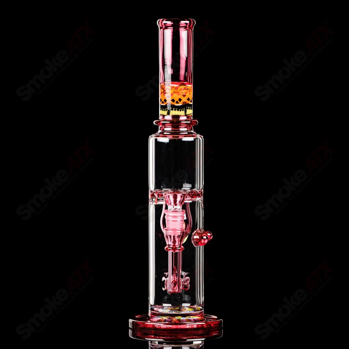 Full-size gold ruby milli turbine incycler by Crunklestein x Terroir, heady glass piece with intricate turbine design and vibrant colors.