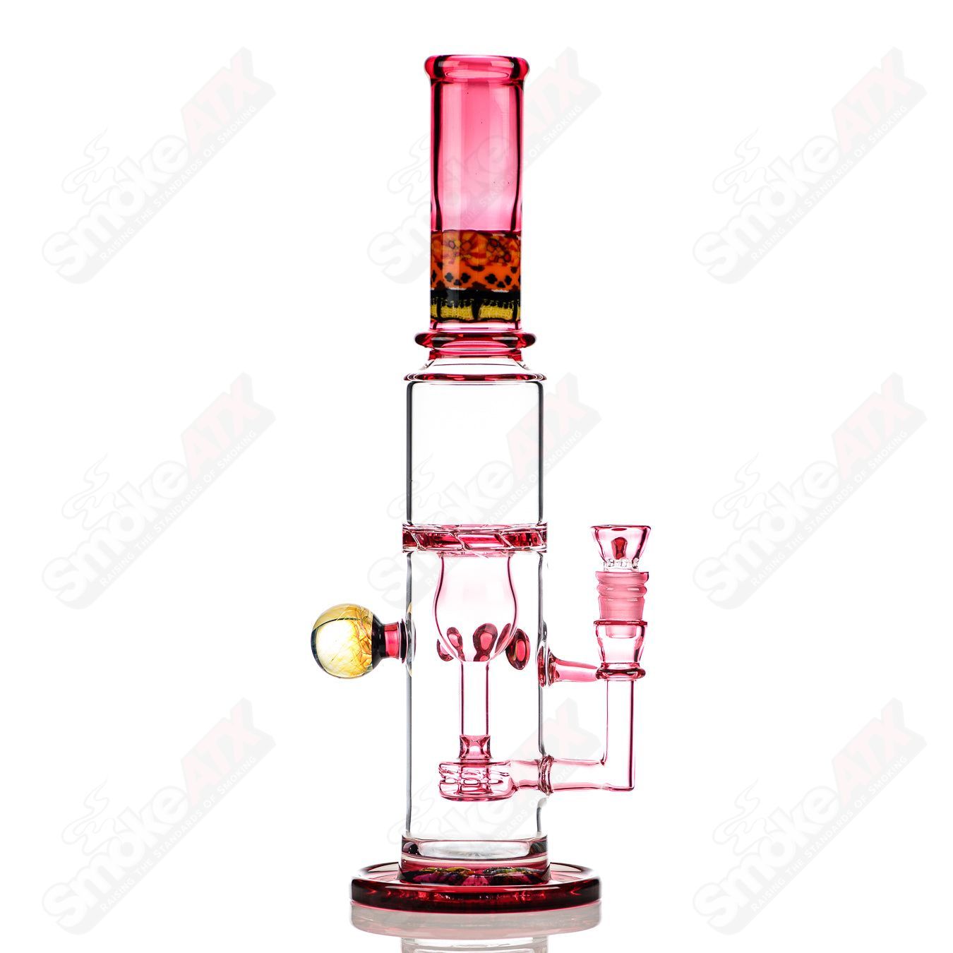 Full-size gold ruby milli turbine incycler by Crunklestein x Terroir, heady glass piece with intricate design and vibrant colors.