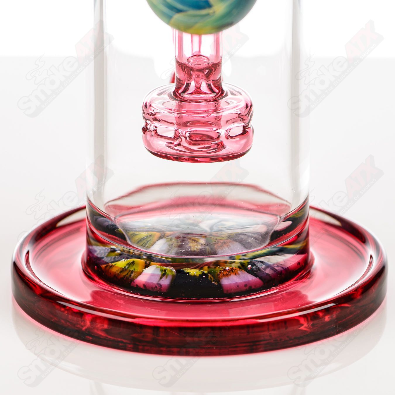 Full-size gold ruby milli turbine incycler by Crunklestein x Terroir, heady glass piece with intricate turbine design and vibrant colors.