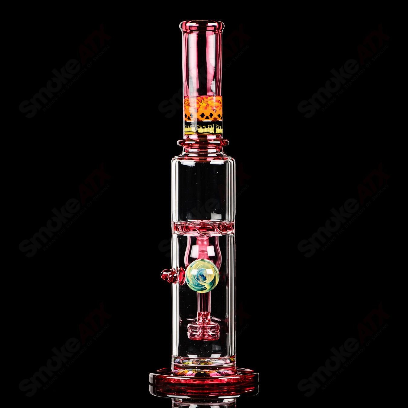 Full-size gold ruby milli turbine incycler by Crunklestein x Terroir, heady glass piece with intricate turbine design and vibrant colors.