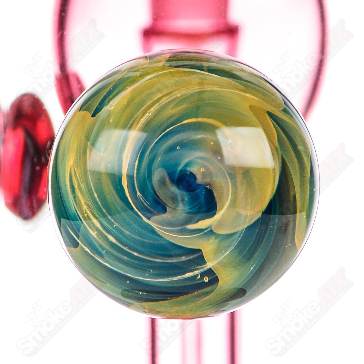 Full-size gold ruby milli turbine incycler by Crunklestein x Terroir, heady glass piece with intricate turbine design.