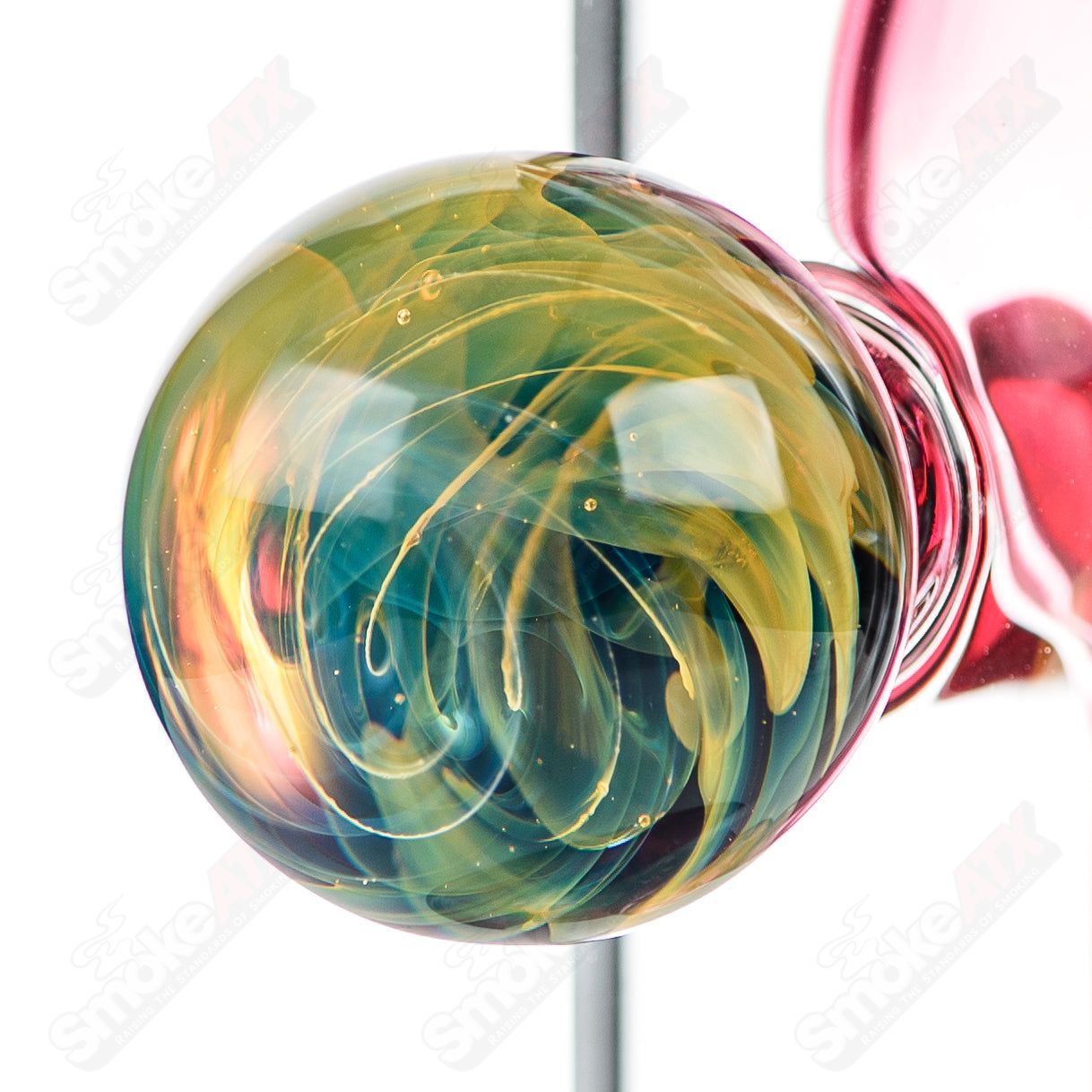 Full-size gold ruby milli turbine incycler by Crunklestein x Terroir, heady glass piece with intricate turbine design and vibrant color accents.