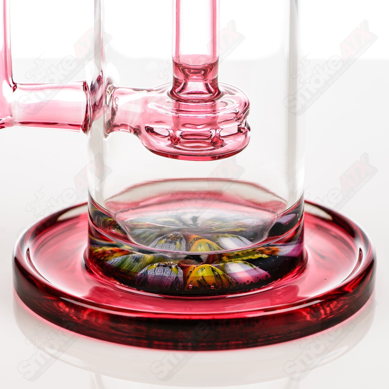 Full-size gold ruby milli turbine incycler by Crunklestein x Terroir, heady glass piece with intricate turbine design and vibrant colors.