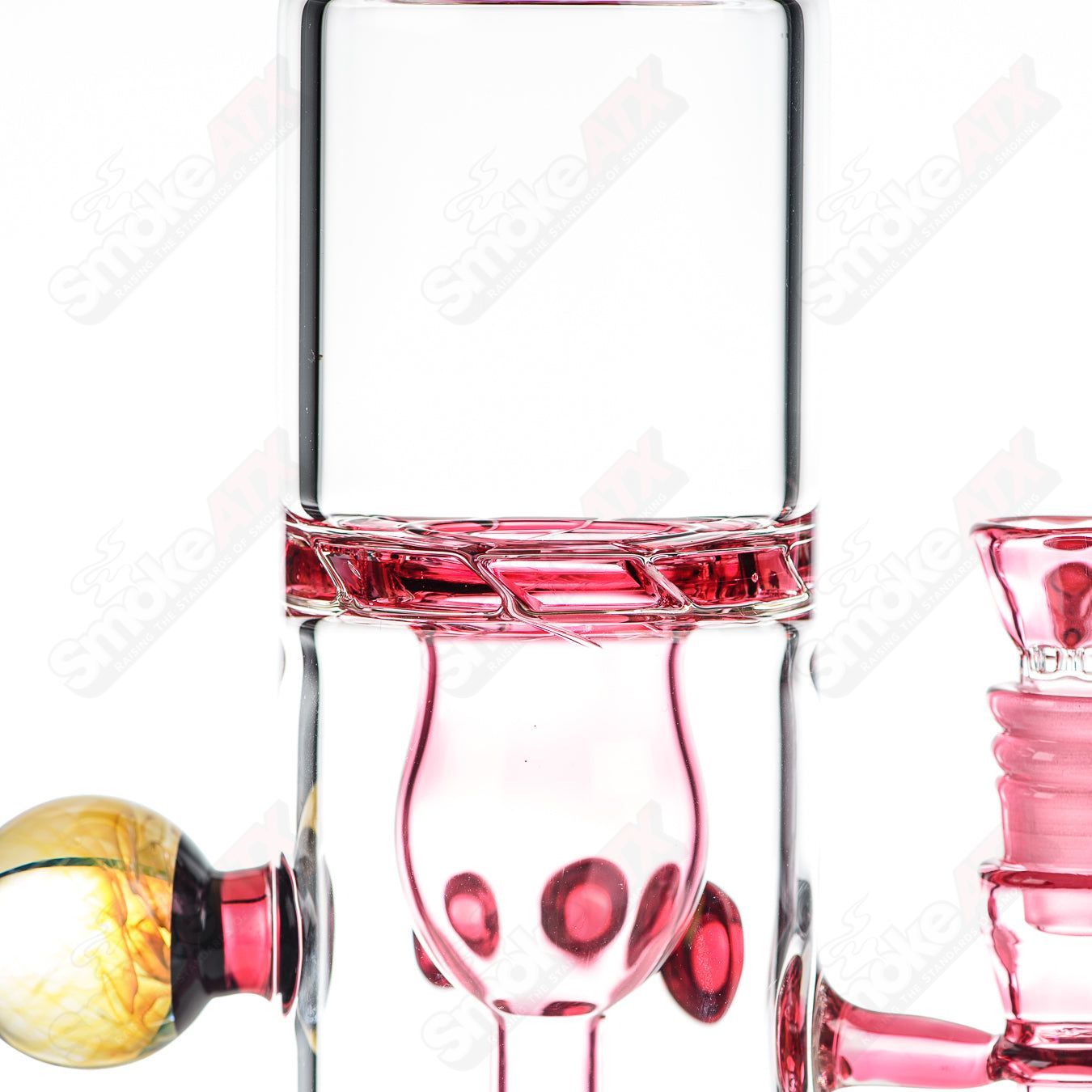 Full-size gold ruby milli turbine incycler by Crunklestein x Terroir, a colorful heady glass incycler with intricate turbine design.