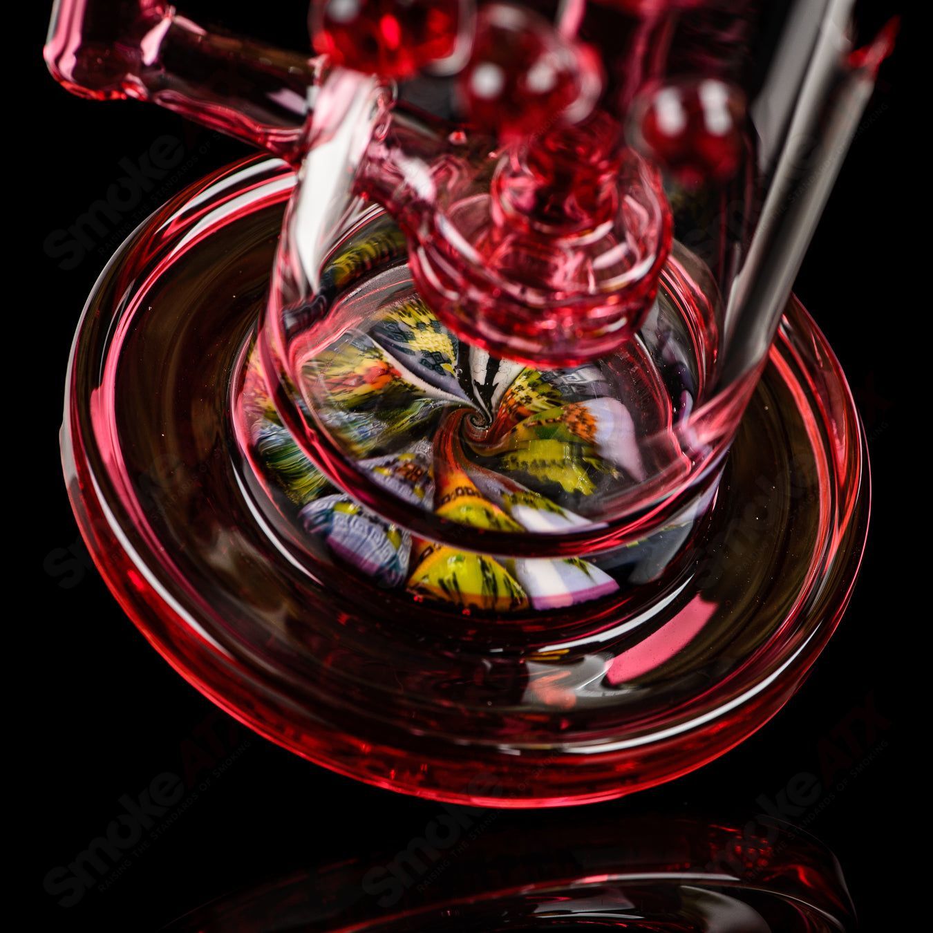 Full-size gold ruby milli turbine incycler by Crunklestein x Terroir, heady glass incycler with intricate turbine design and vibrant colors.