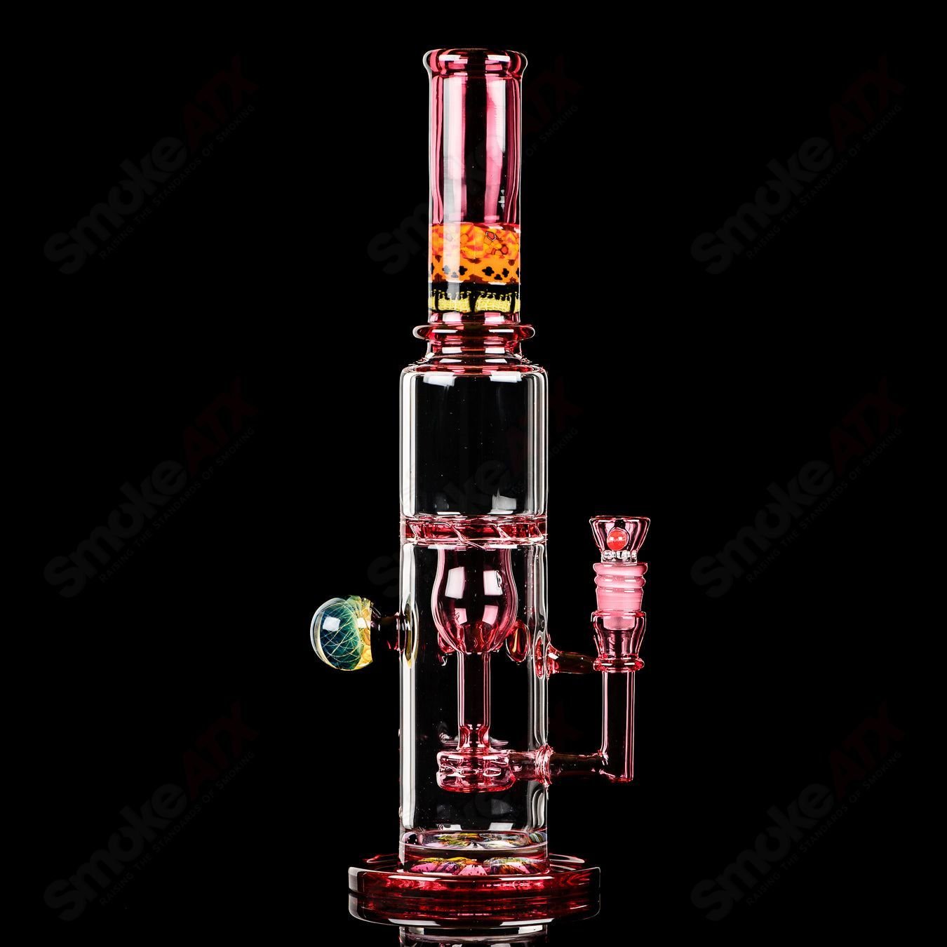Full-size gold ruby milli turbine incycler by Crunklestein x Terroir, heady glass piece with intricate turbine design.