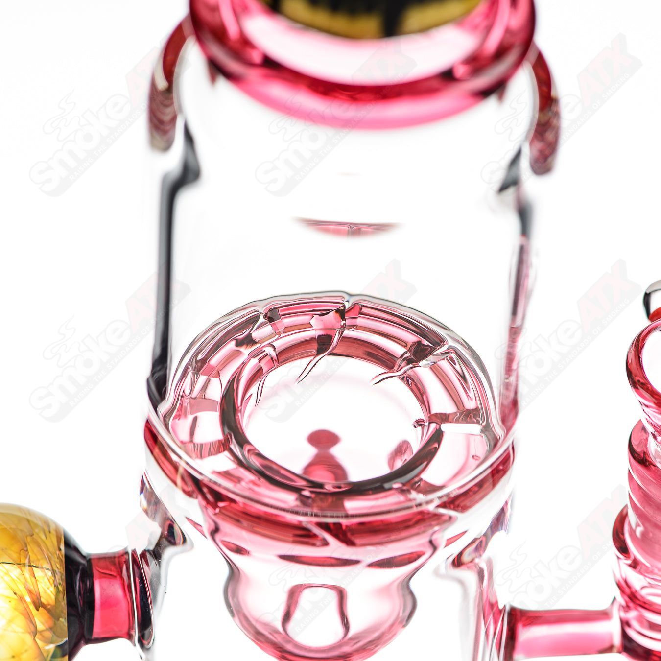 Full-size gold ruby milli turbine incycler by Crunklestein x Terroir, heady glass incycler with intricate turbine design and vibrant colors.