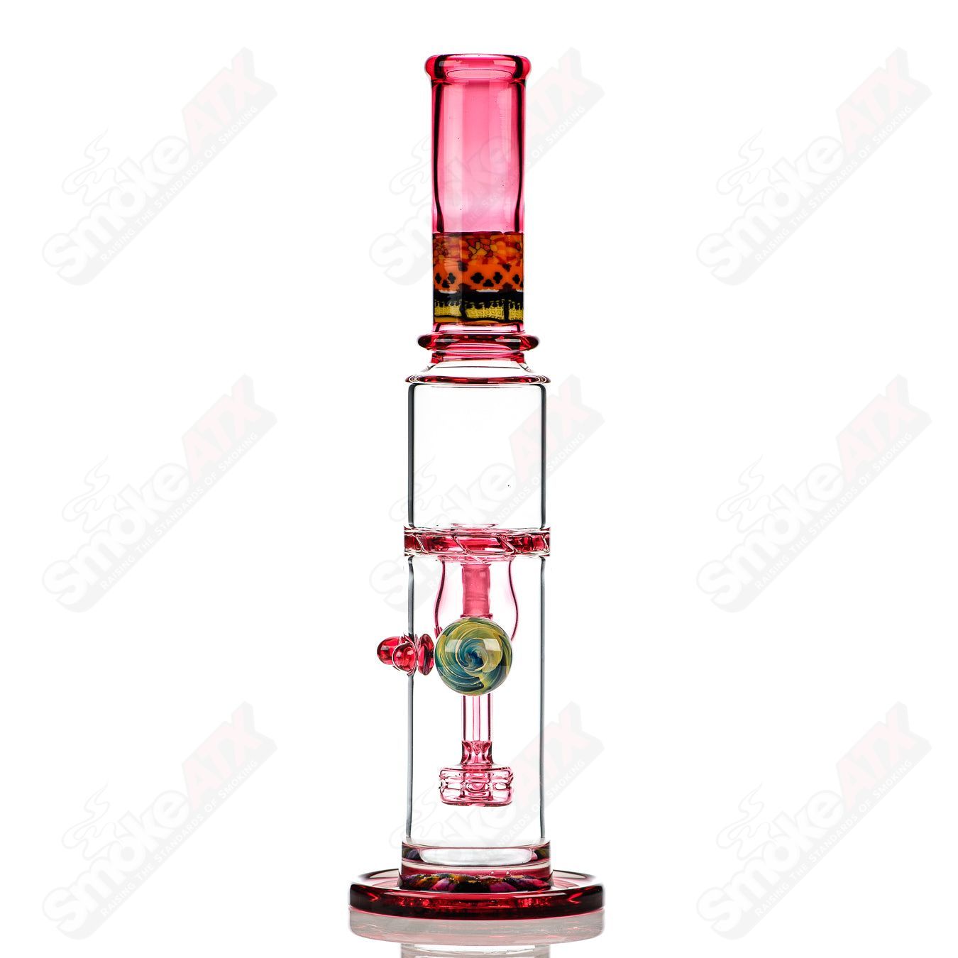 Full-size gold ruby milli turbine incycler by Crunklestein x Terroir, heady glass piece with intricate turbine design and vibrant color accents.