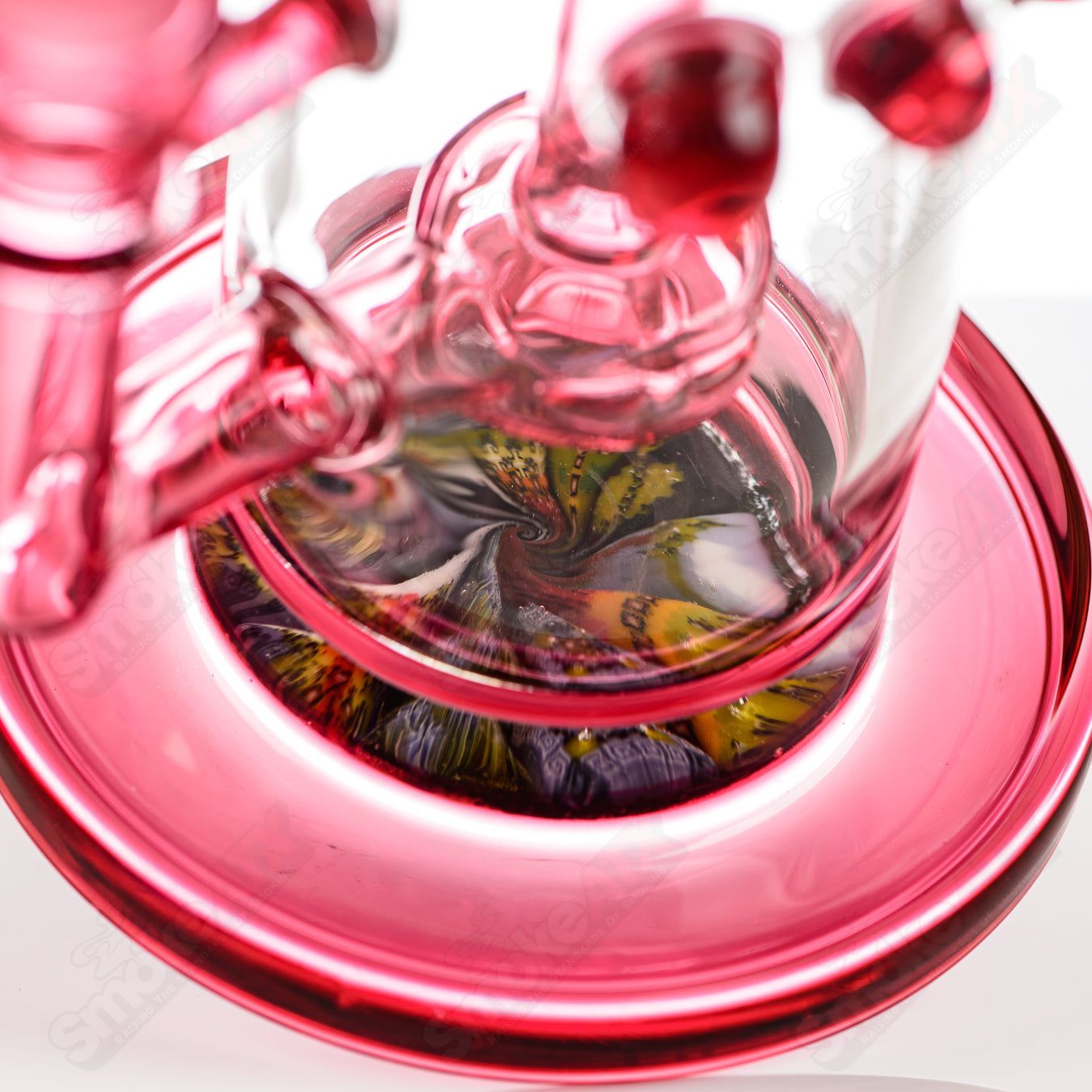 Full-size gold ruby milli turbine incycler by Crunklestein x Terroir, heady glass incycler with intricate turbine design and vibrant colors.