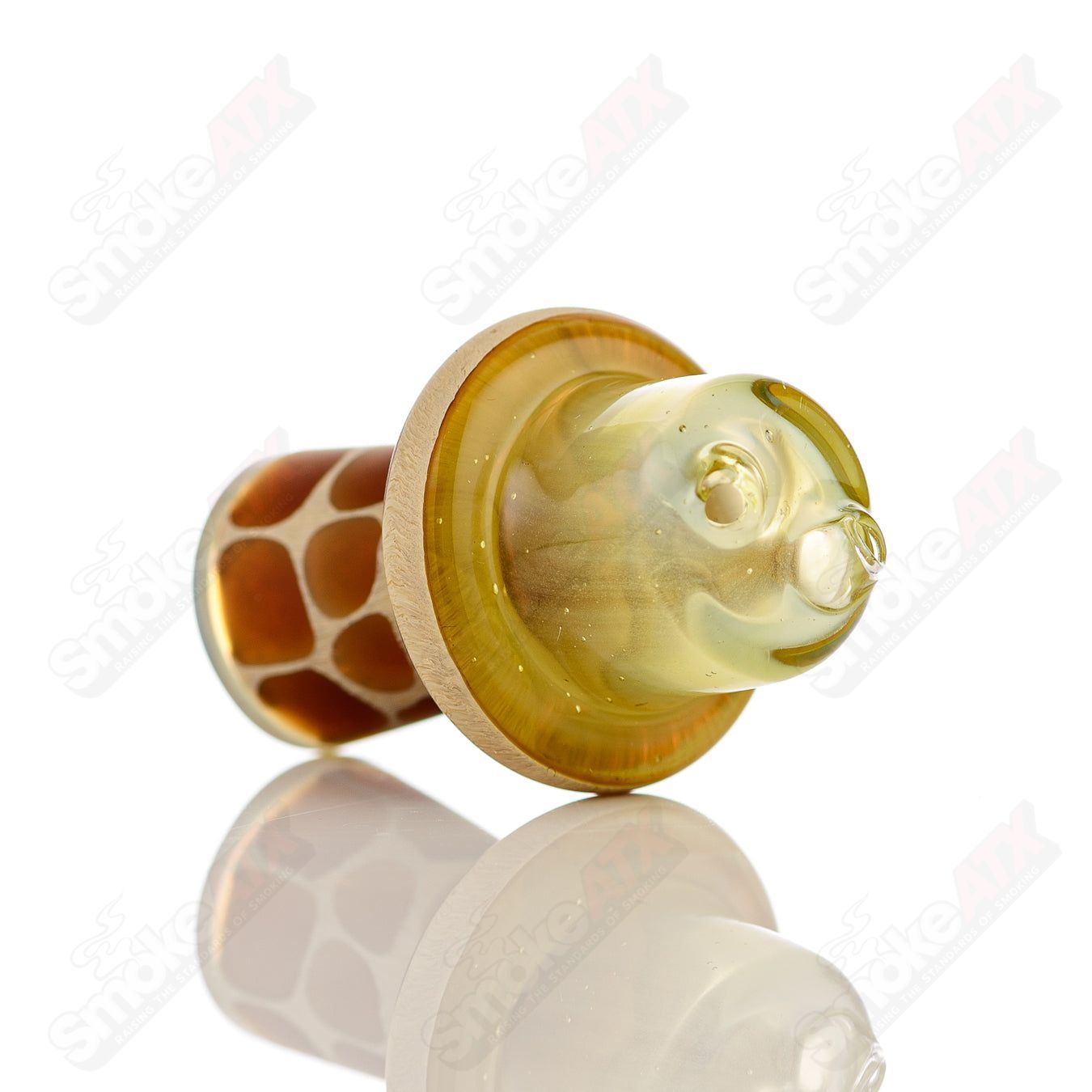 Fumed Giraffe Spinner Cap with Pearl by Robertson Glass, decorative heady glass carb cap for dabbing and vaporizer use.