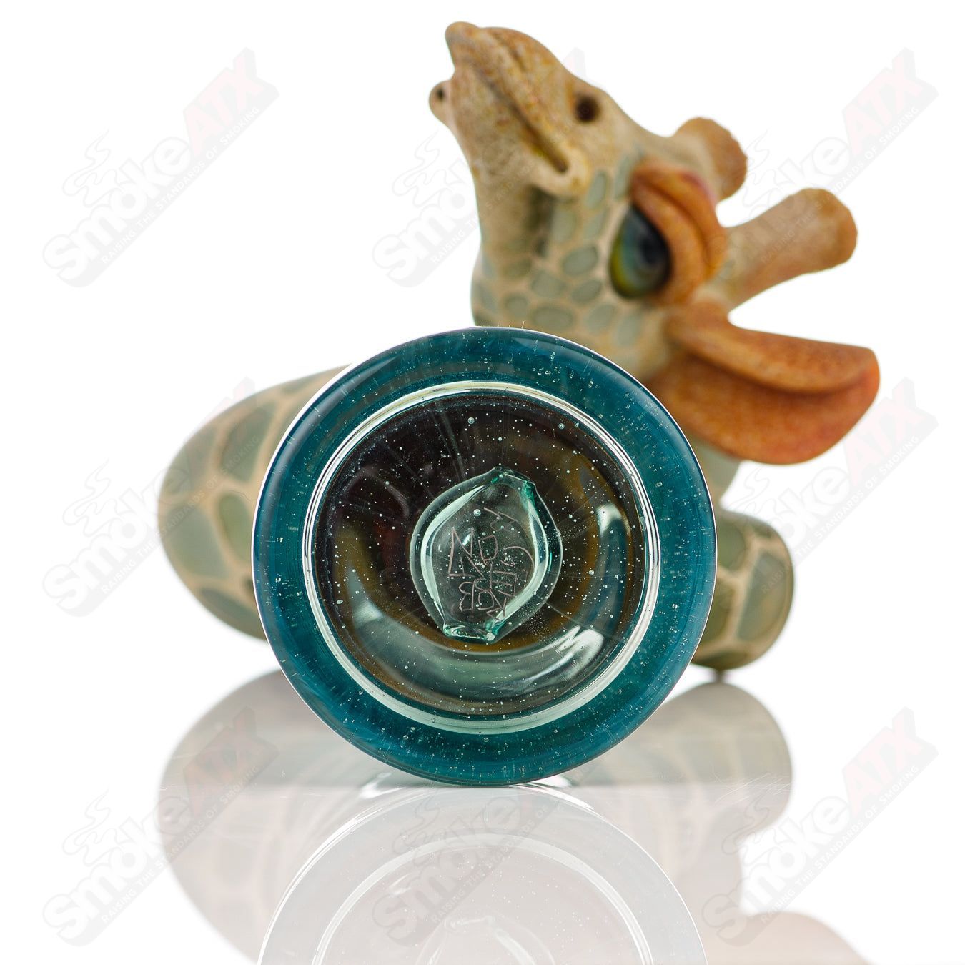 Giraffe Bent Neck Bottle Rig by Robertson Glass, Atlantis Heady Glass concentrate rig with unique giraffe-shaped design.