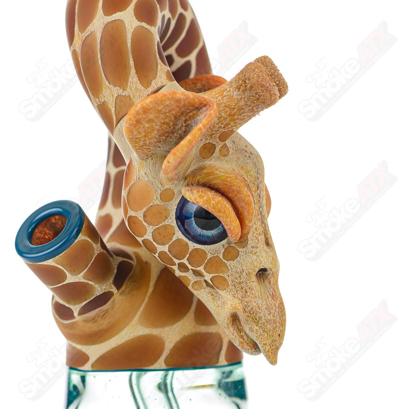 Robertson Glass Giraffe Bent Neck Bottle Rig for concentrates, featuring a tall giraffe design with a bent neck, Honey Badger style.